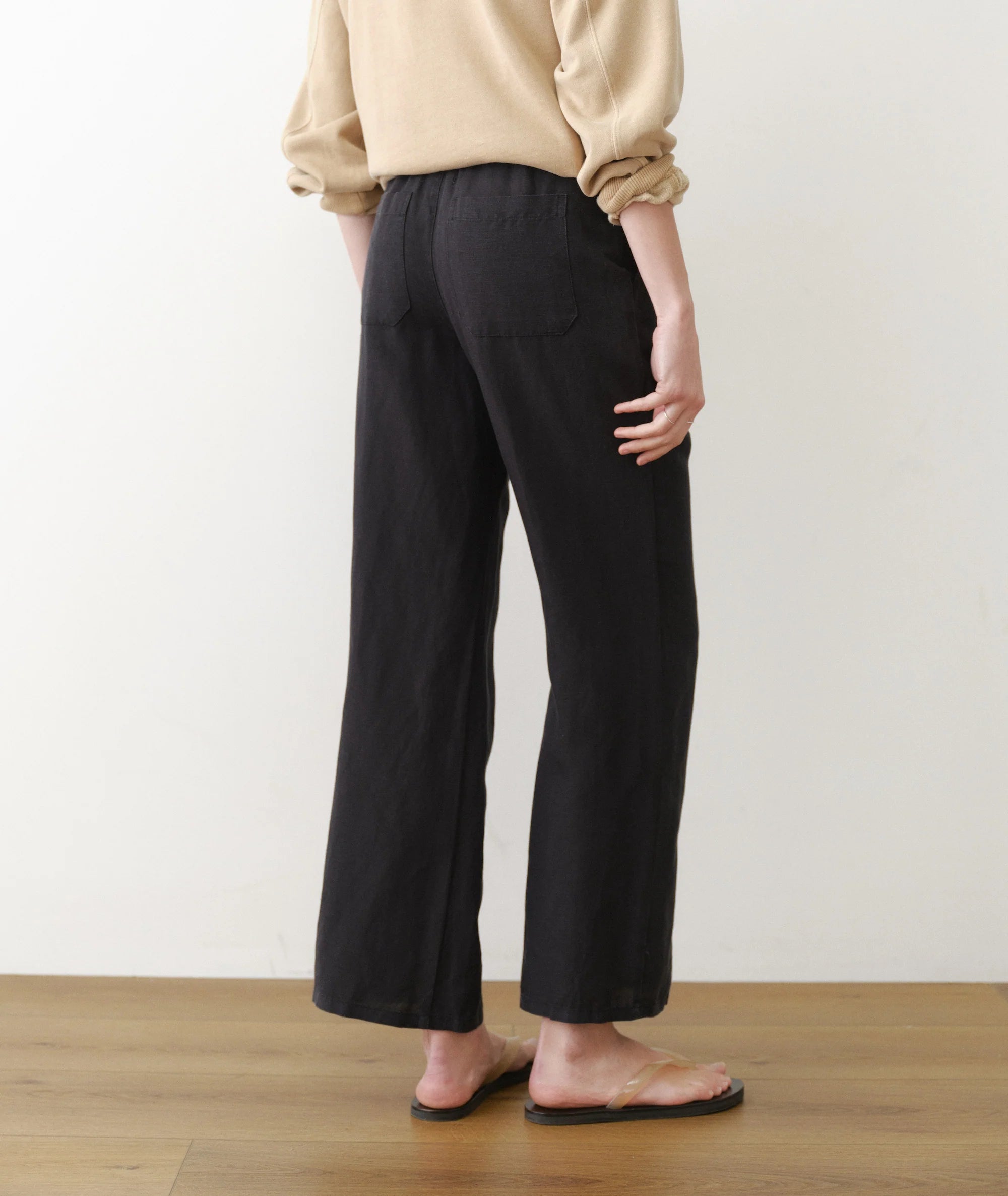 Linen Drawstring Pant - Black