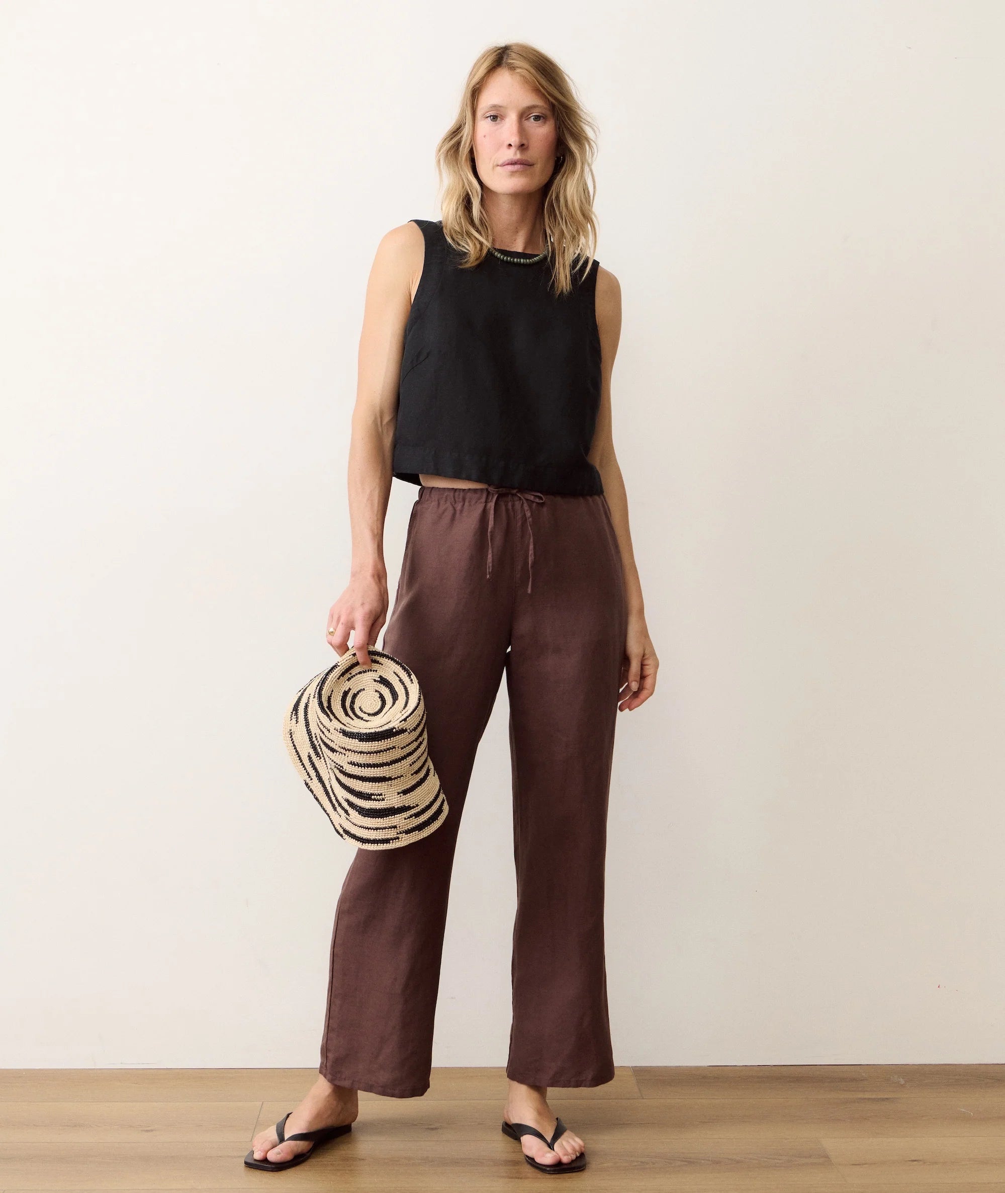 Linen Drawstring Pant - Chocolate