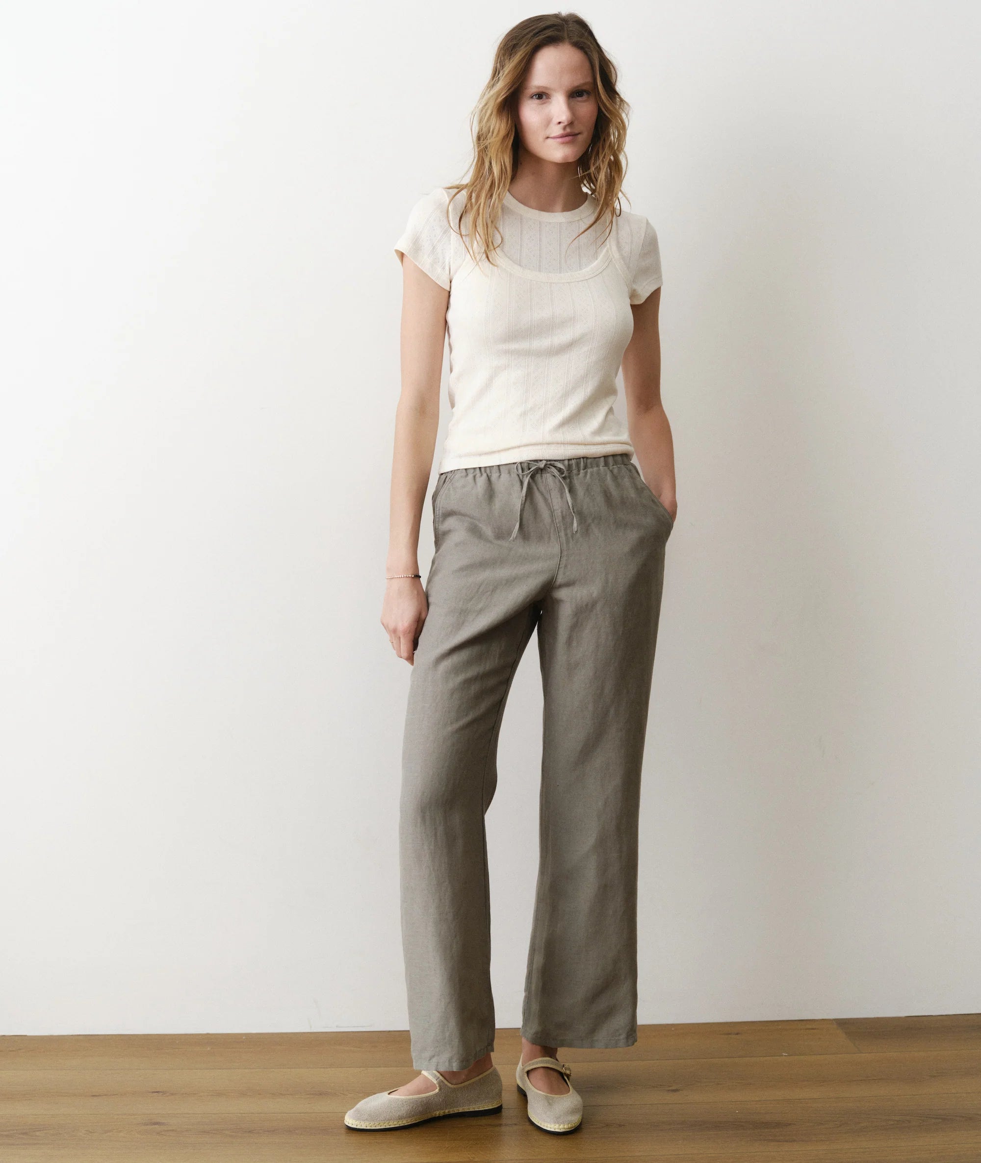 Linen Drawstring Pant - Sea Spray