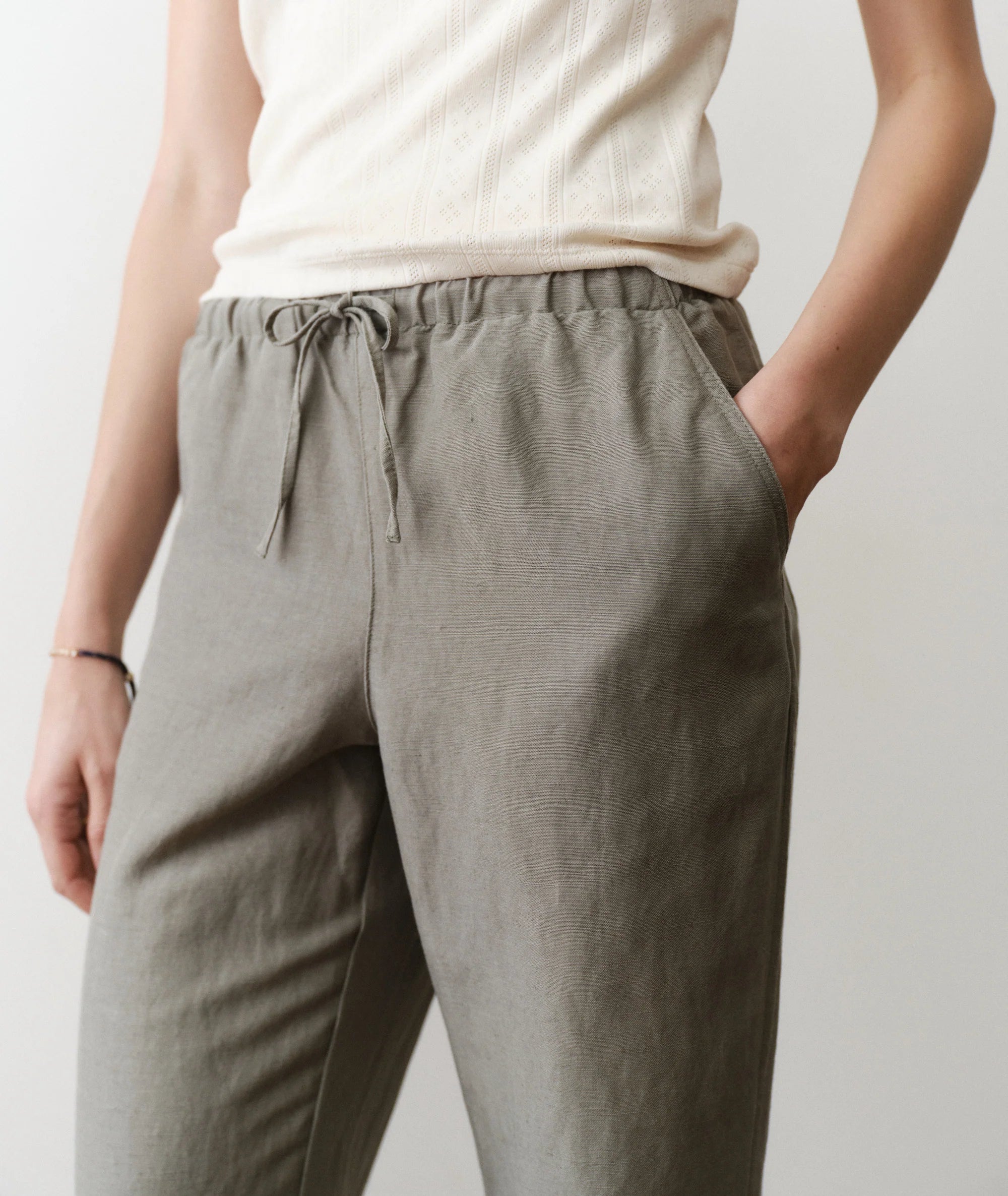 Linen Drawstring Pant - Sea Spray