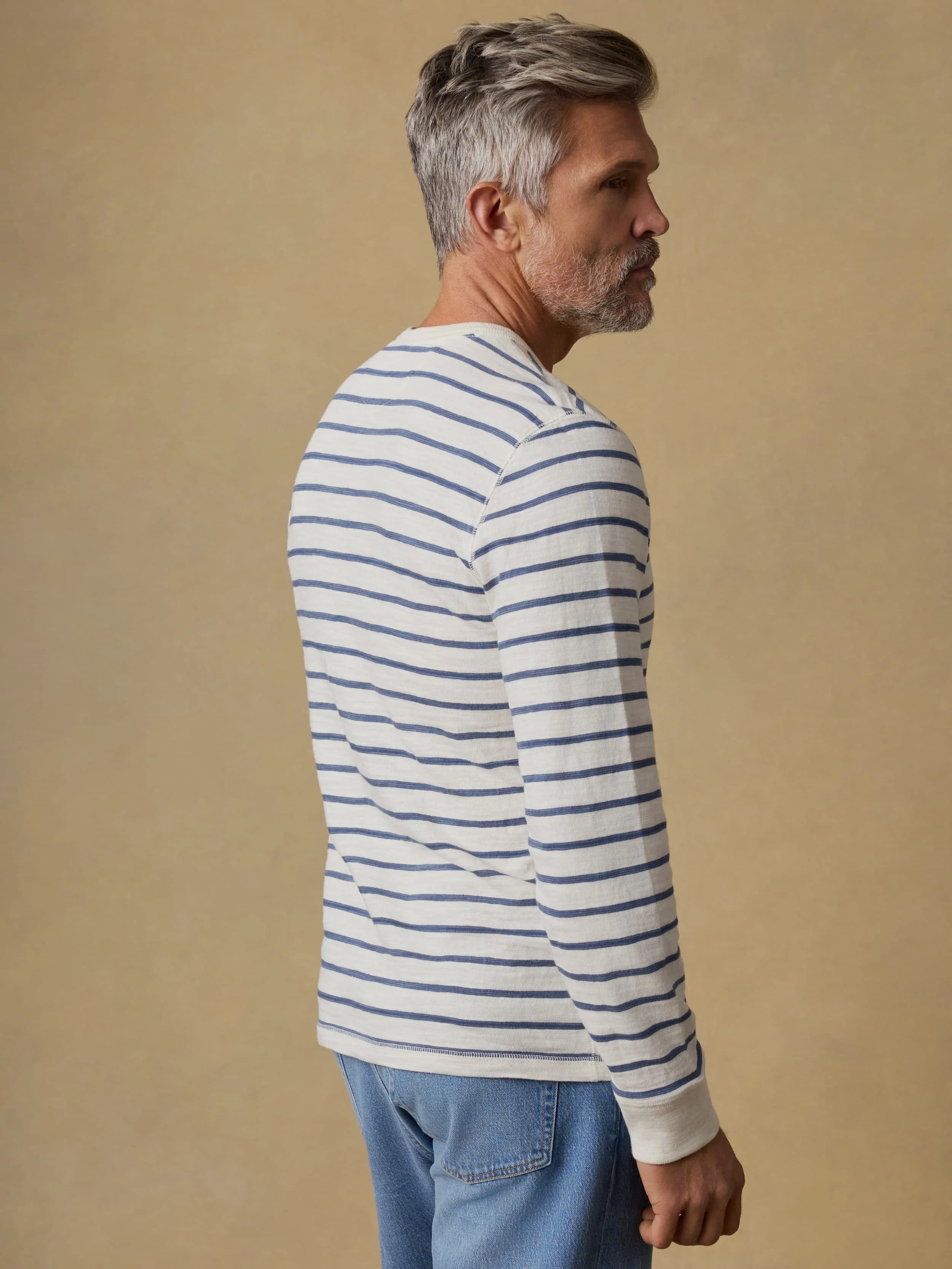Sunwashed Slub Crew - Ivory Dusk Breton Stripe