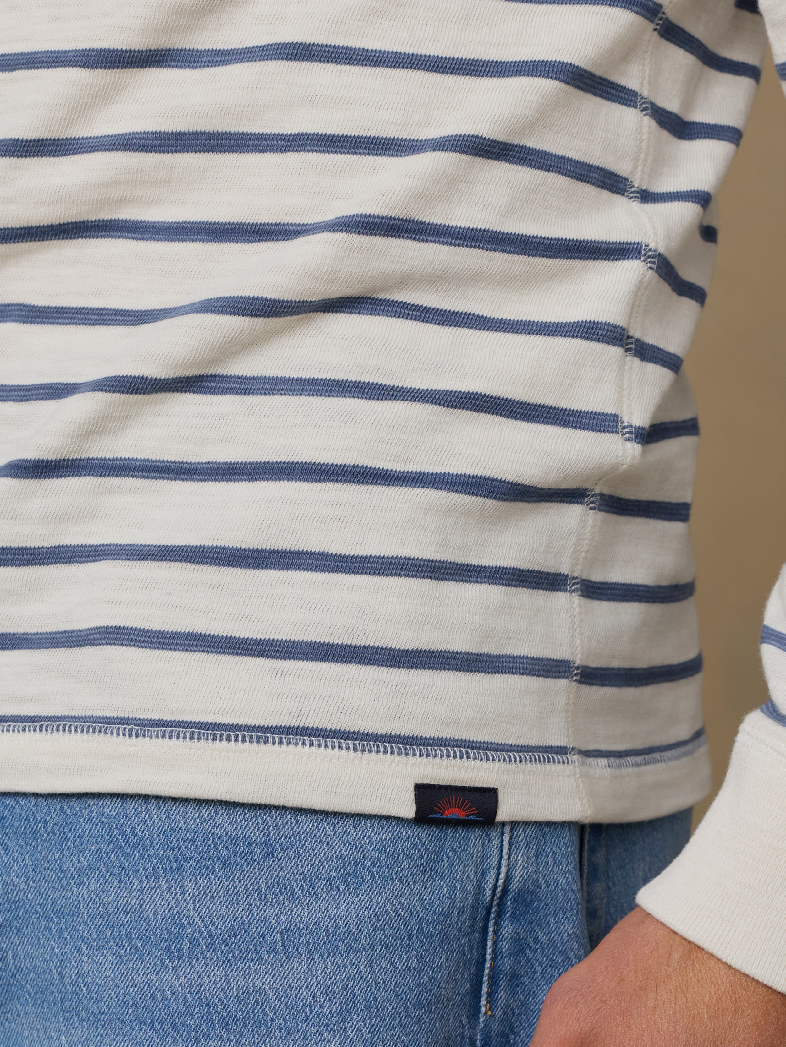 Sunwashed Slub Crew - Ivory Dusk Breton Stripe