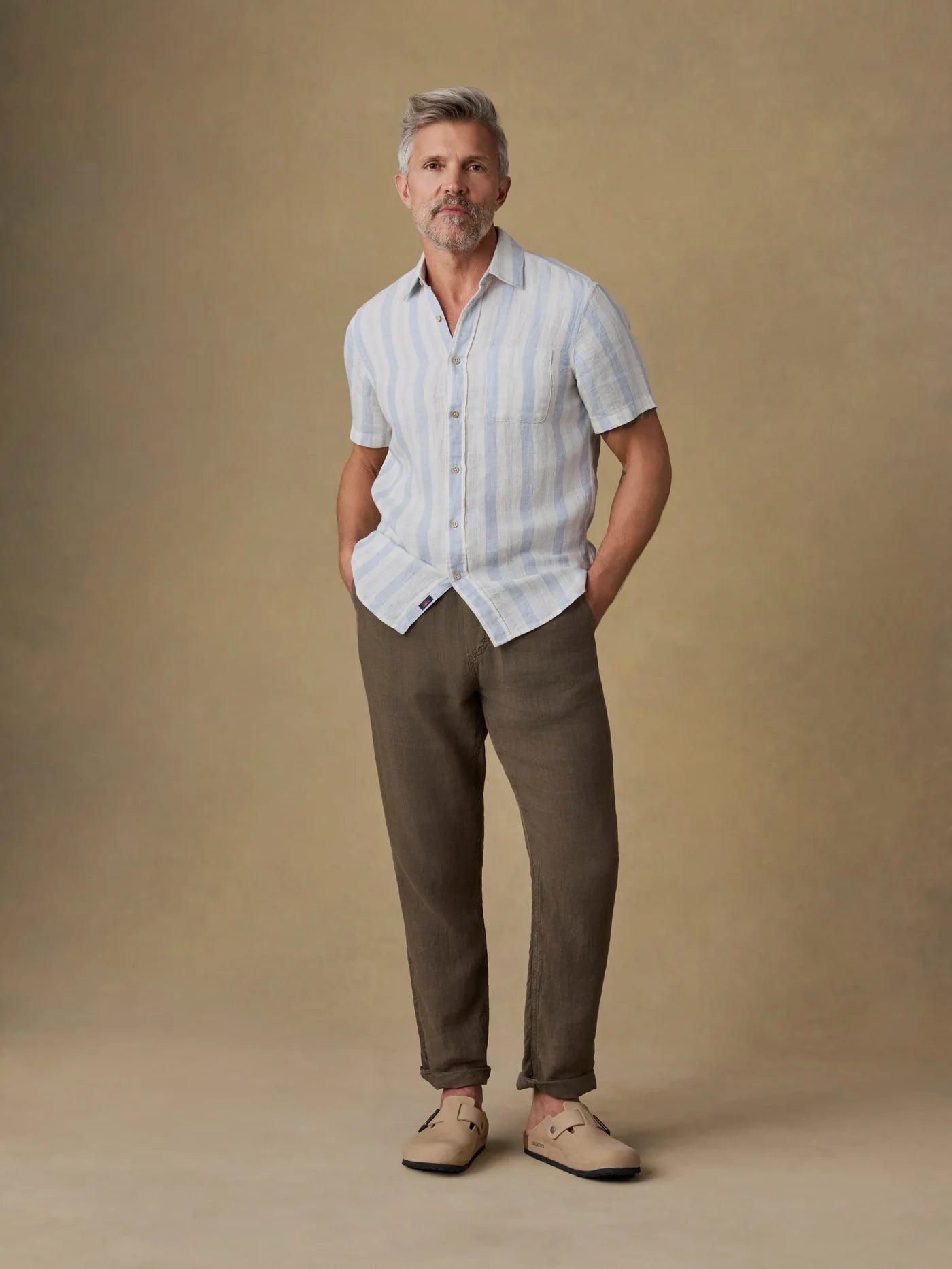 Short-Sleeve Palma Linen Shirt - Island Blue Stripe
