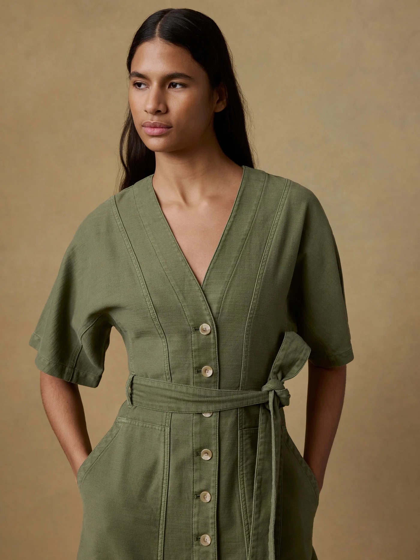 Soft Stretch Twill Camille Dress - Moss