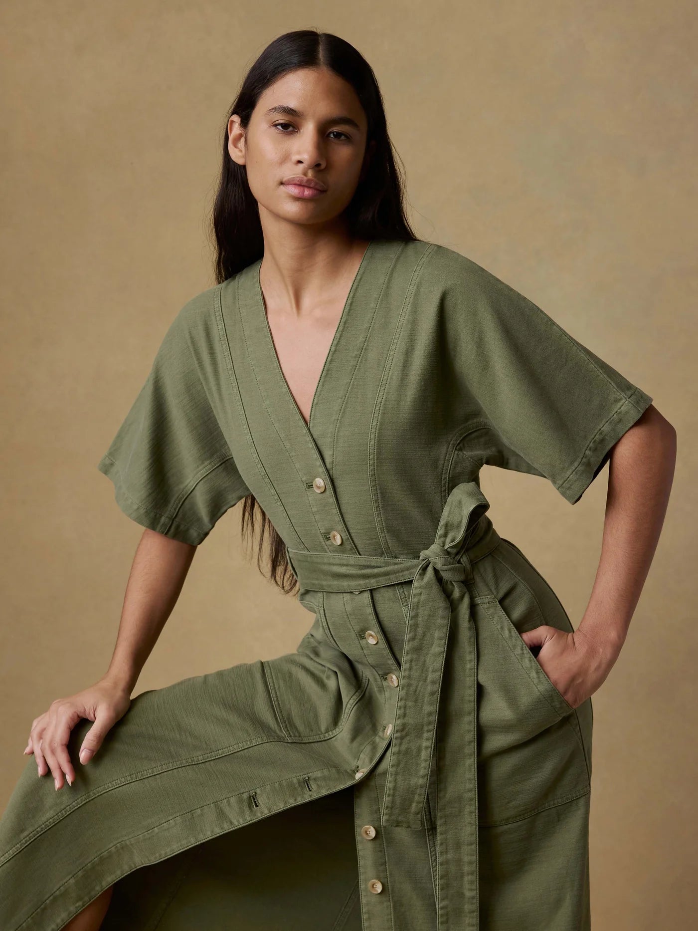 Soft Stretch Twill Camille Dress - Moss