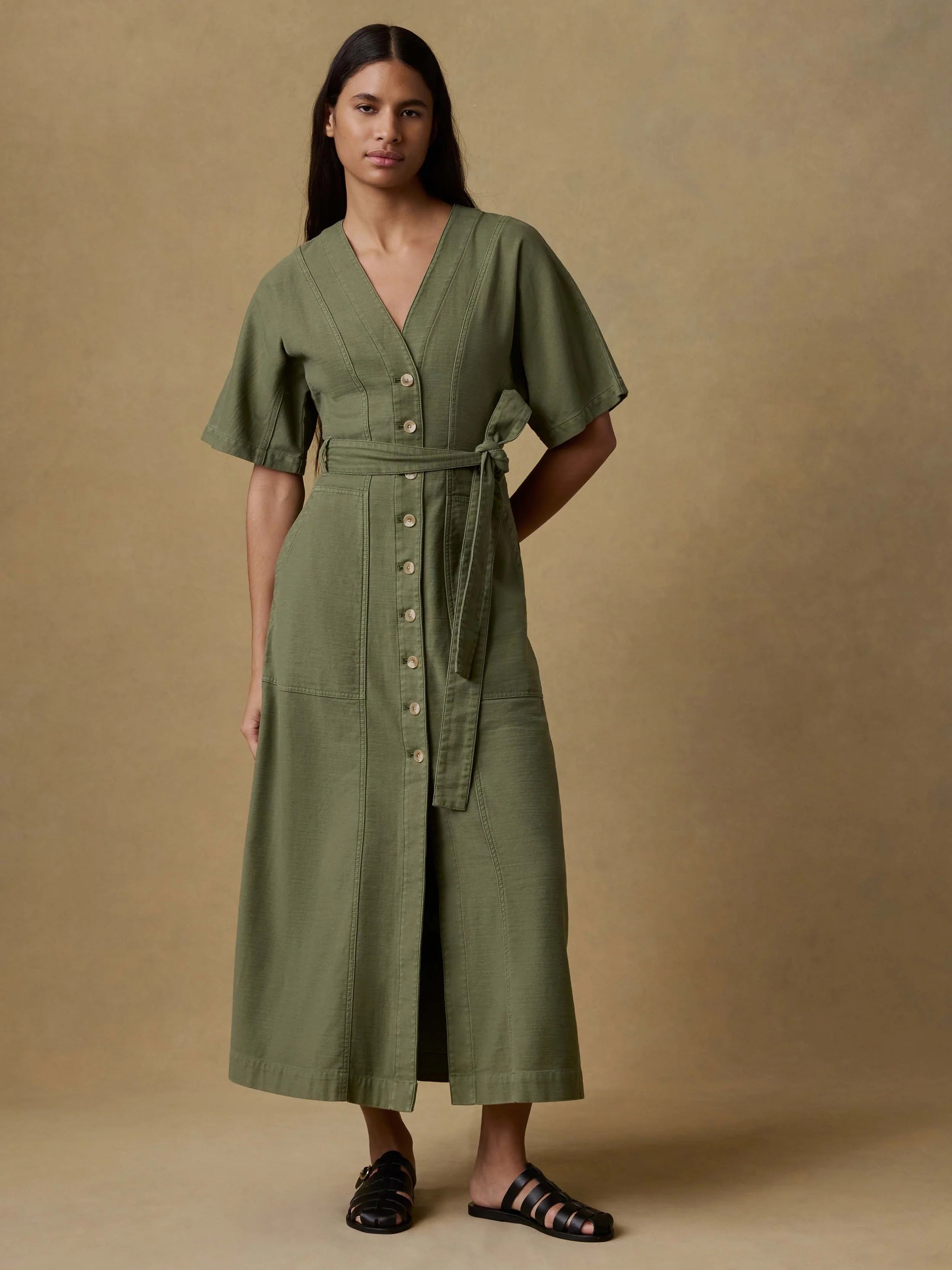 Soft Stretch Twill Camille Dress - Moss