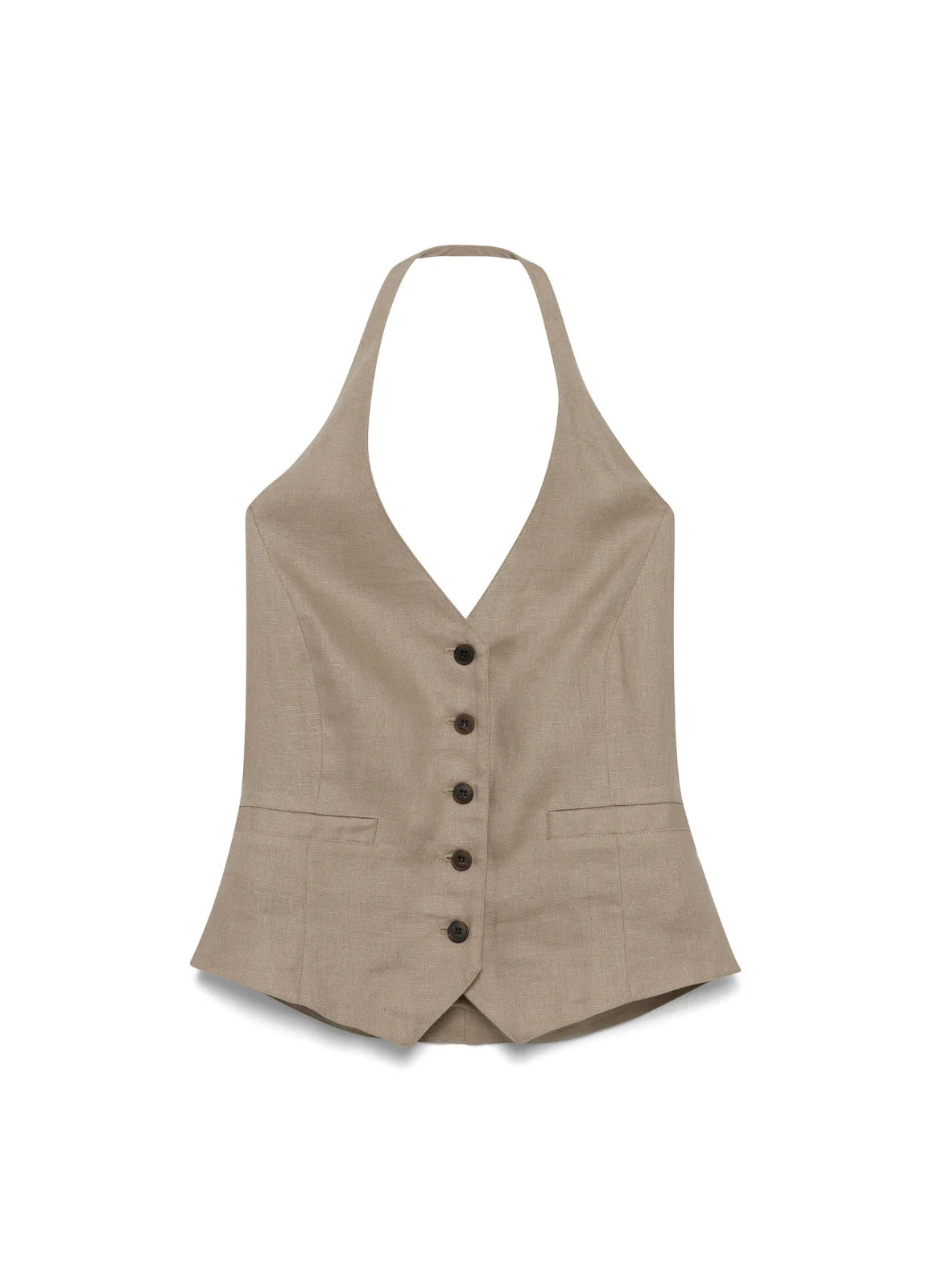 Sabrina Halter Vest in Linen - Taupe