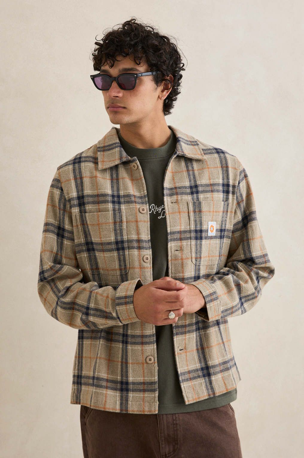Oscar Check Long Sleeve Shirt - Stone
