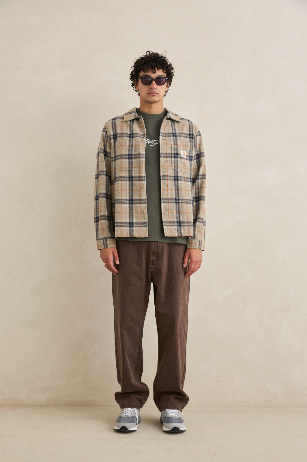 Oscar Check Long Sleeve Shirt - Stone