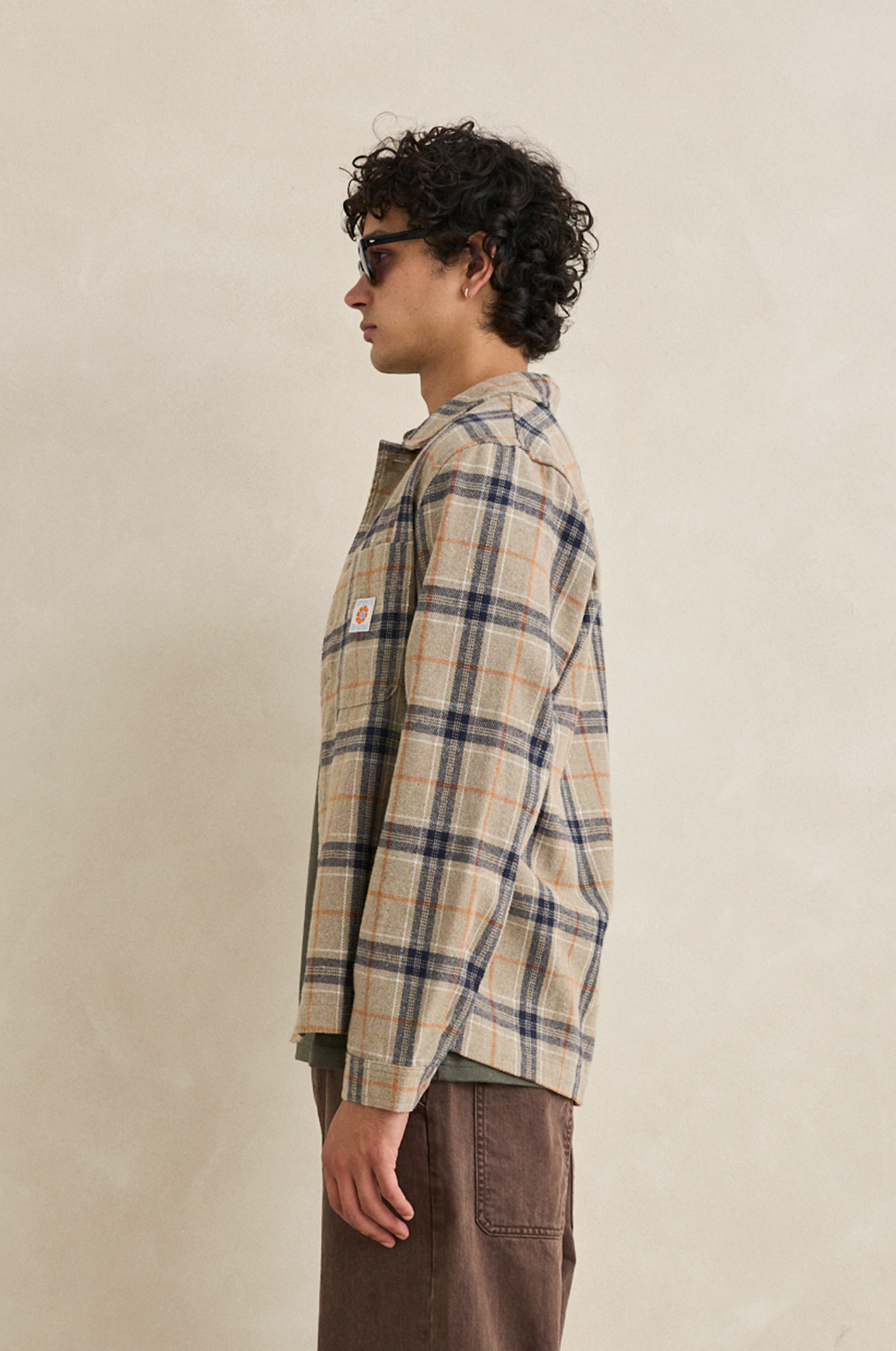 Oscar Check Long Sleeve Shirt - Stone