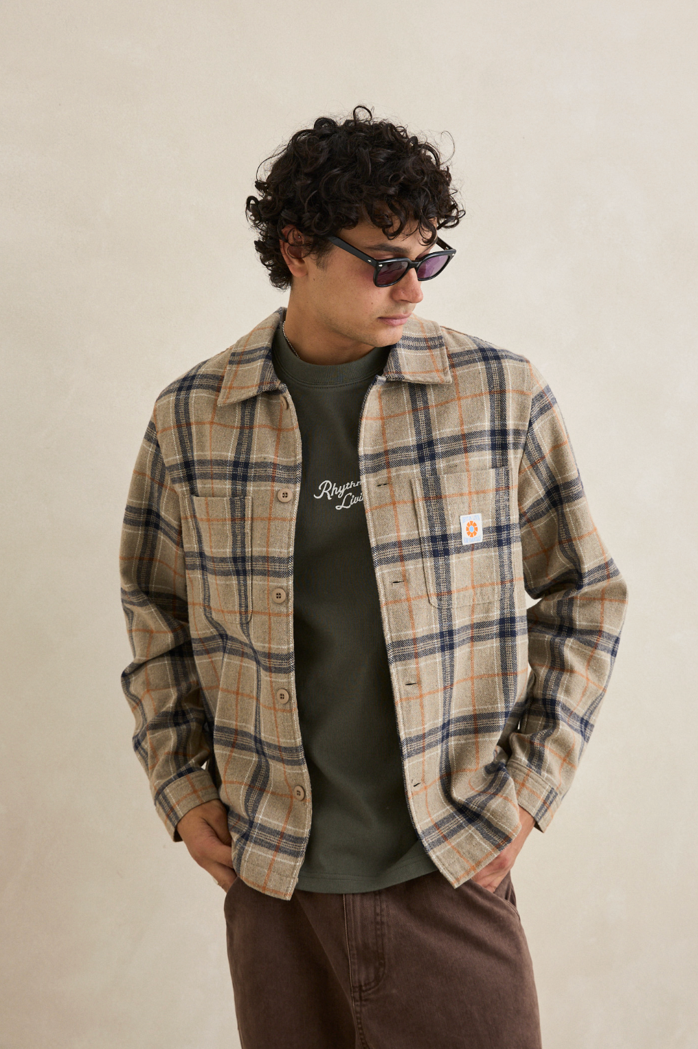 Oscar Check Long Sleeve Shirt - Stone