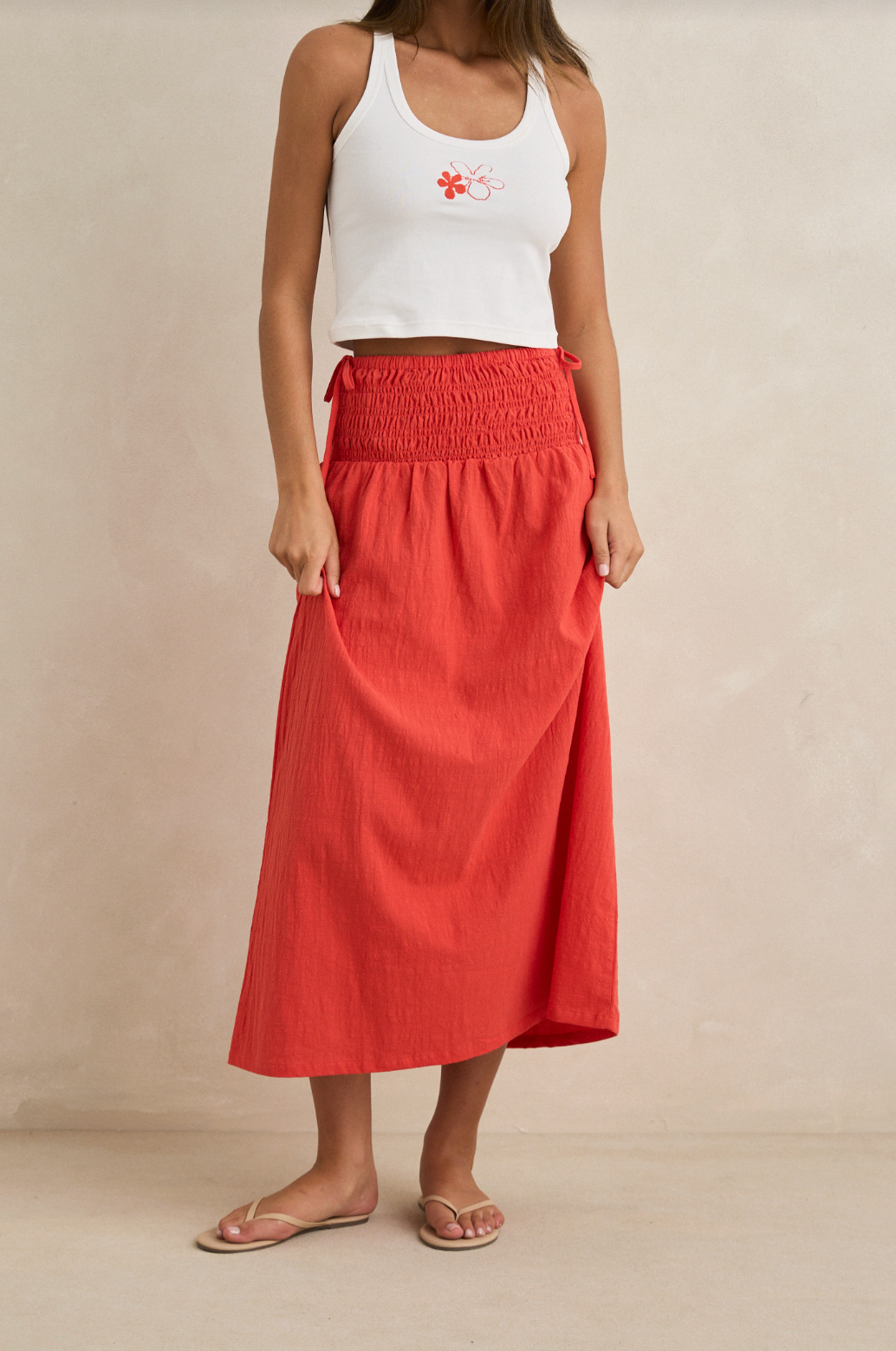 Alana Tie Side Maxi Skirt - Red