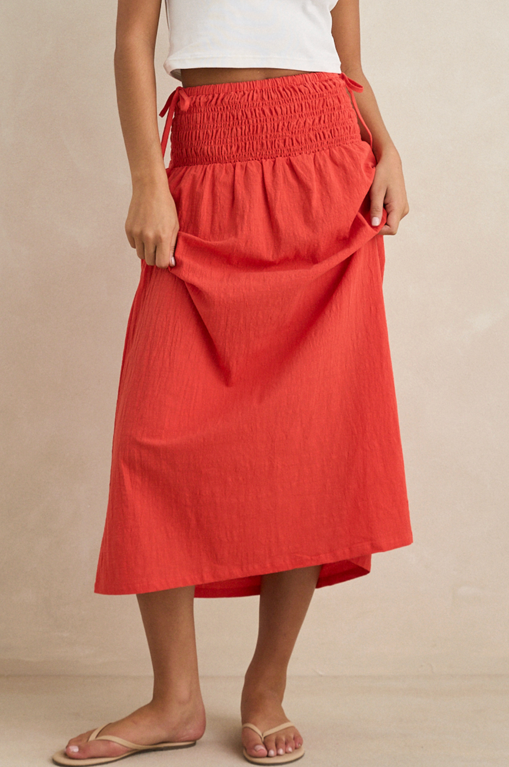 Alana Tie Side Maxi Skirt - Red