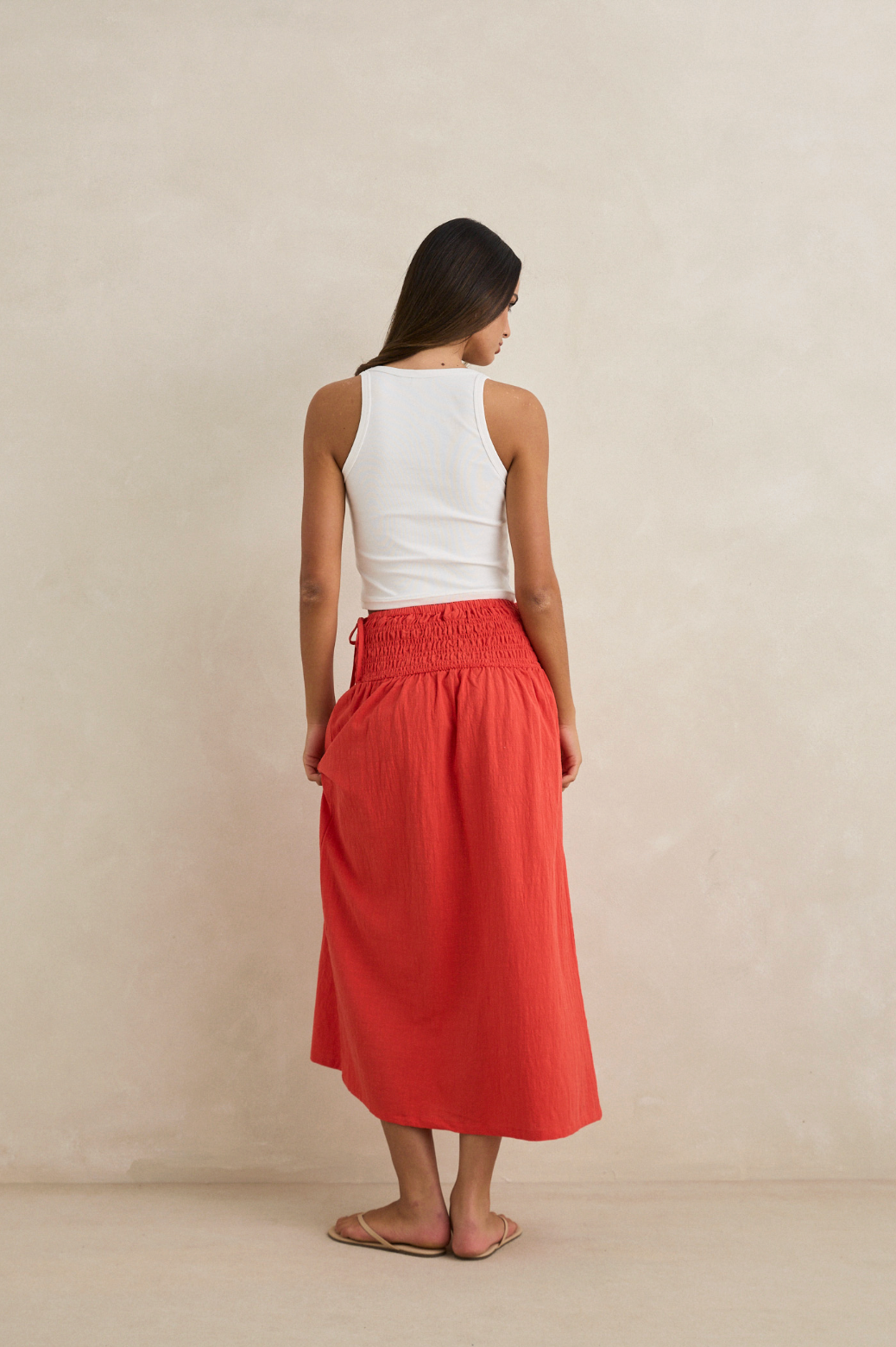Alana Tie Side Maxi Skirt - Red