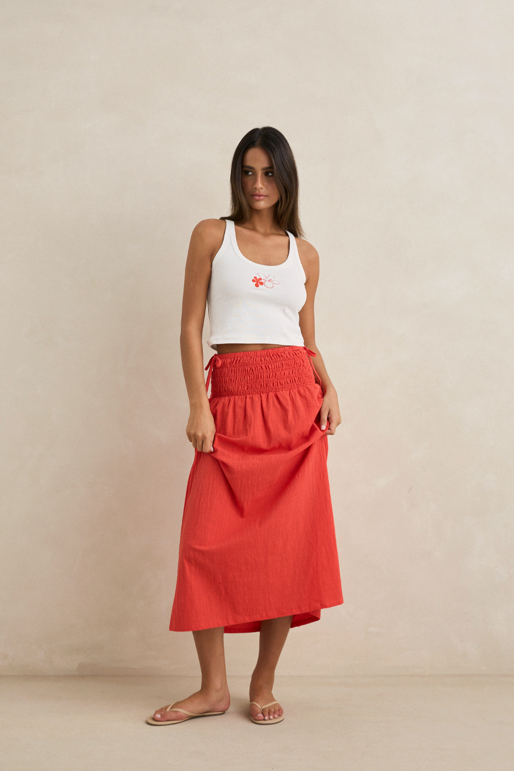 Alana Tie Side Maxi Skirt - Red