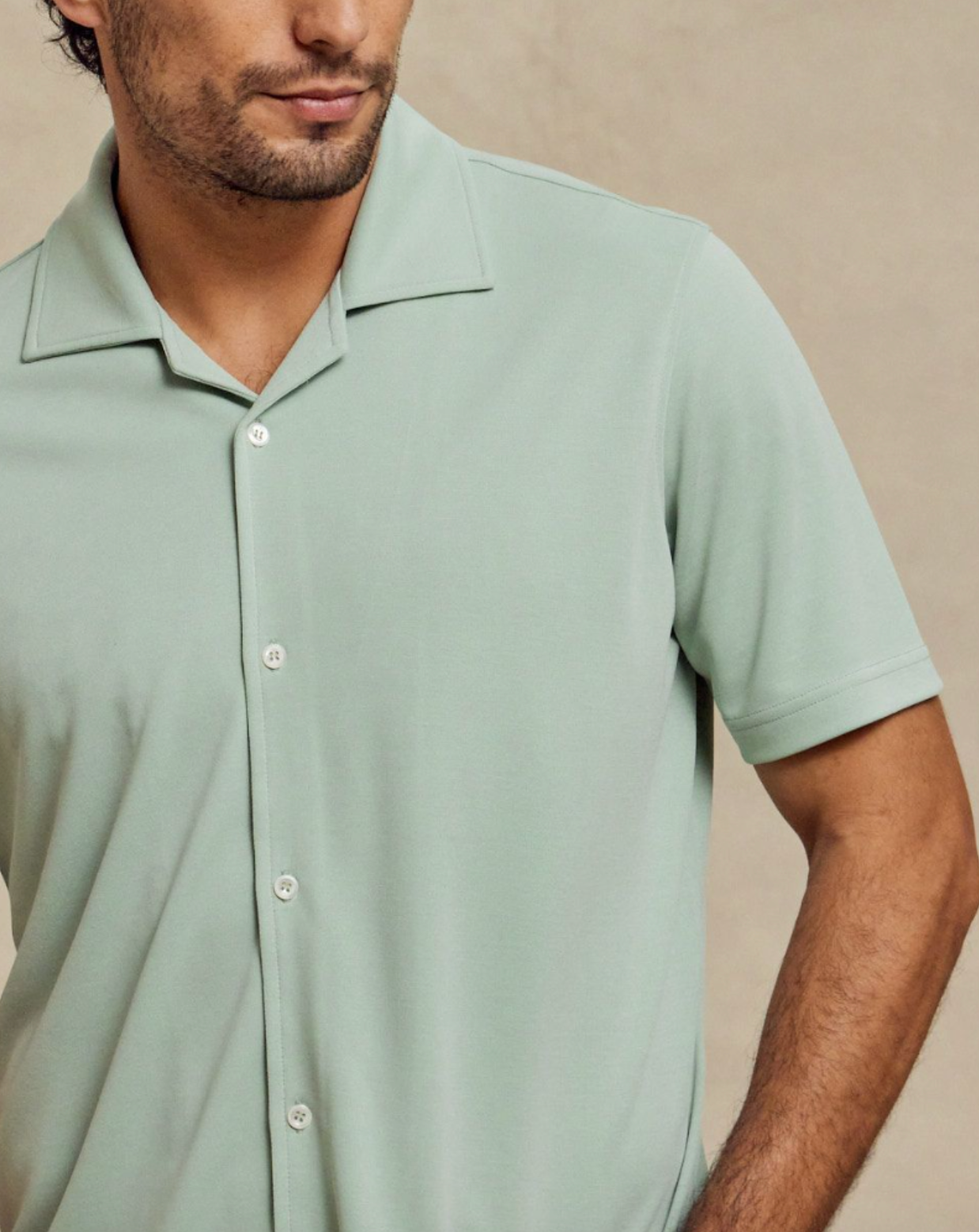 The Brody - Double Knit SS Cabana Shirt - Pine