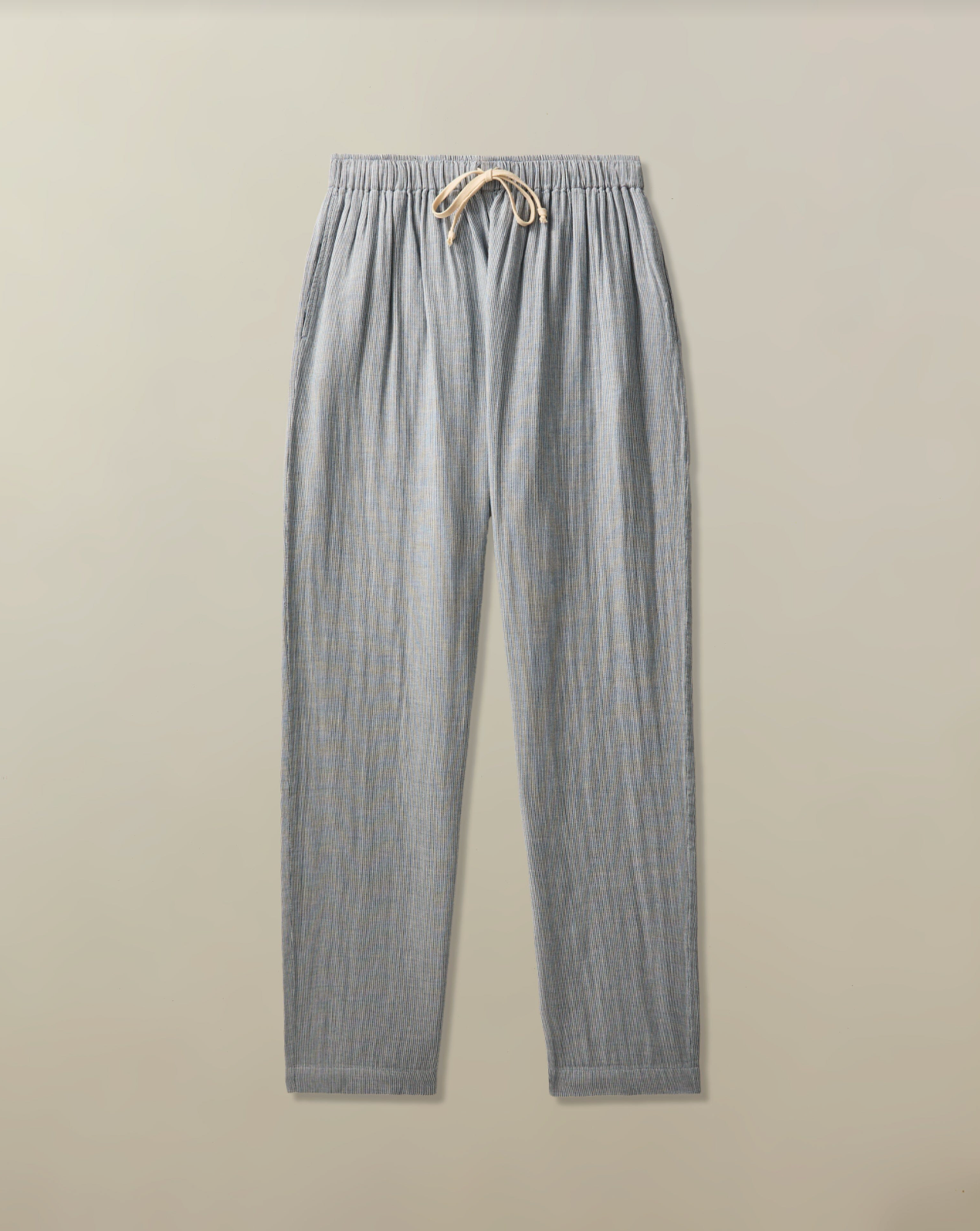 Bali Drawstring Pant in Cotton Seersucker - Denim Stripe