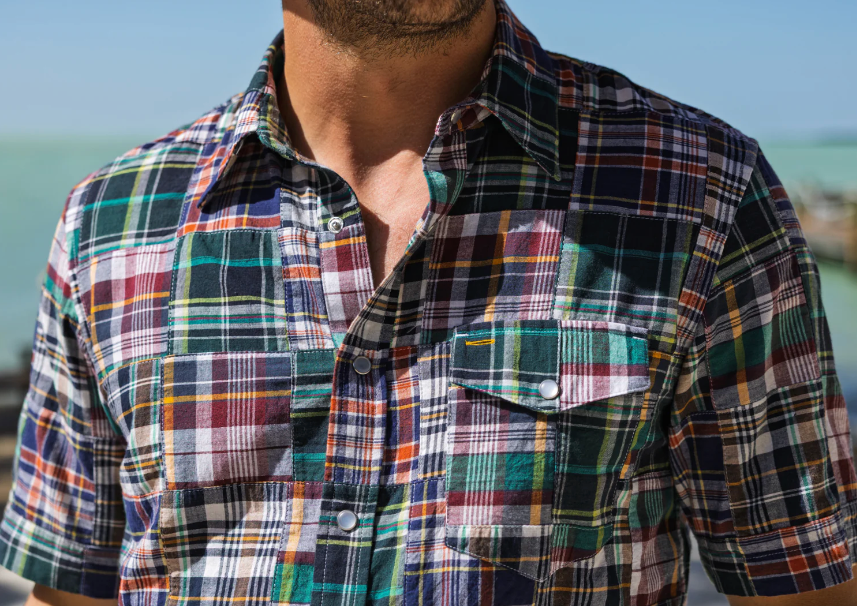 Madras Pearl Snap - Navy Multi