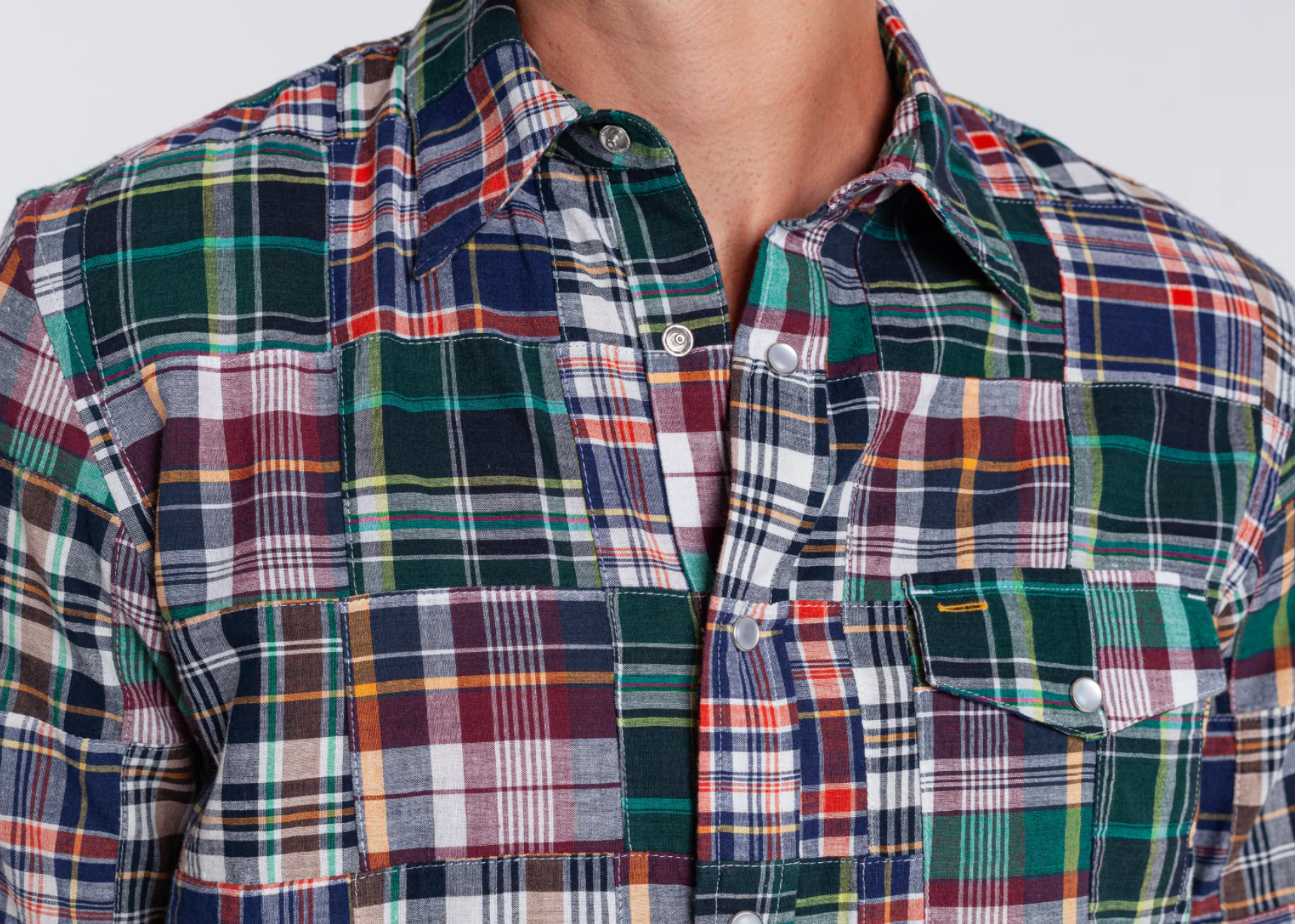 Madras Pearl Snap - Navy Multi