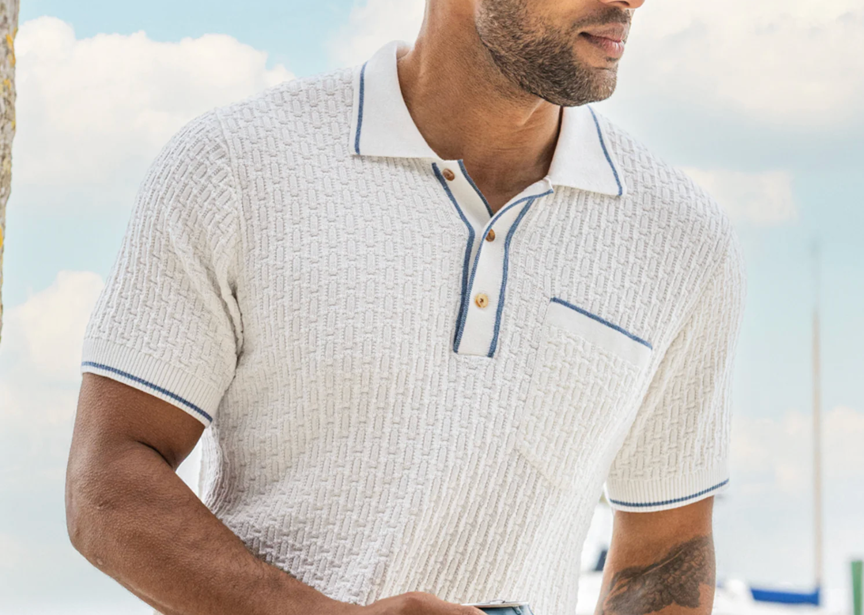 Bungalow Sweater Polo - White