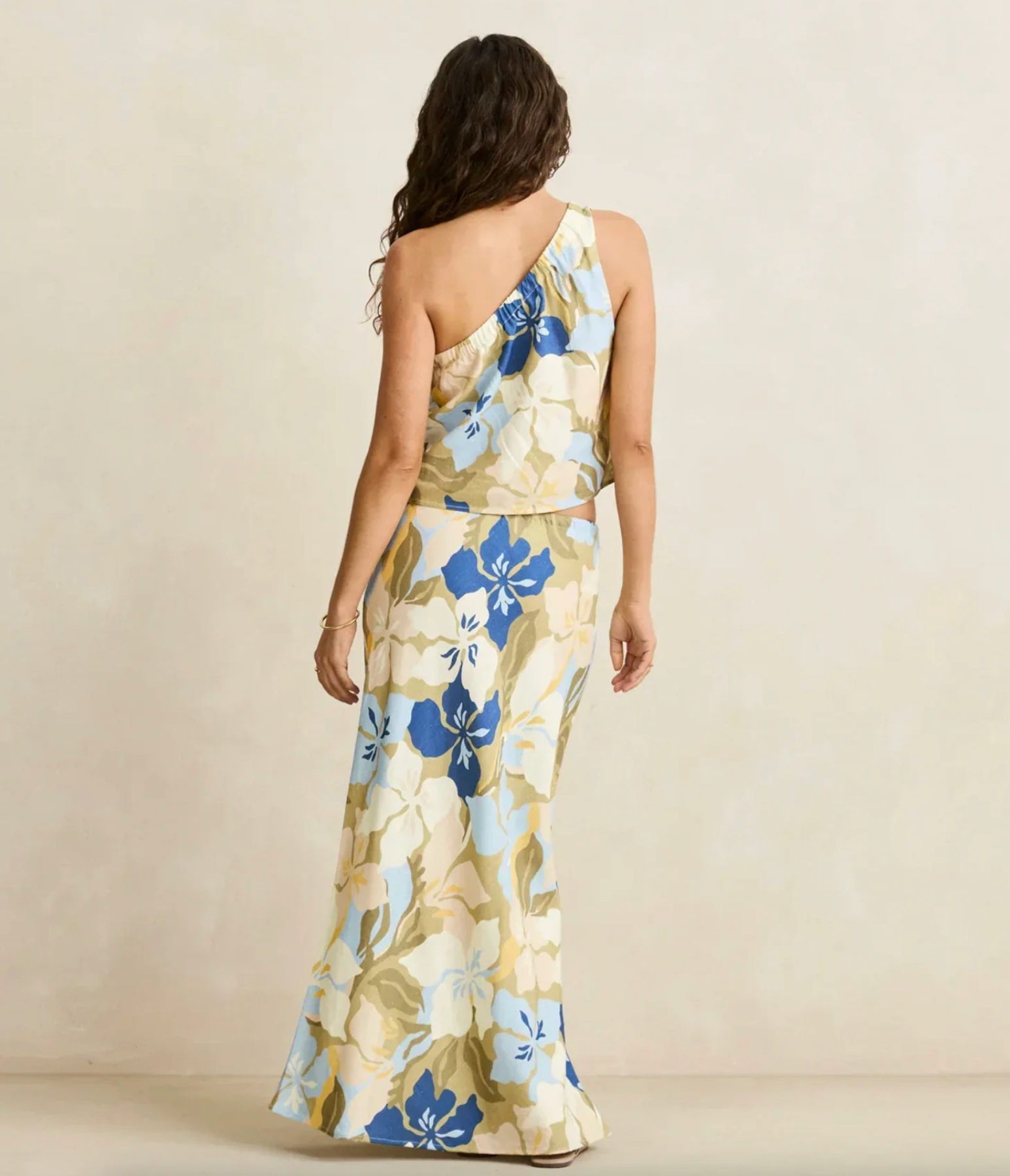 Blanca Floral Bias Cut Maxi Skirt - Olive