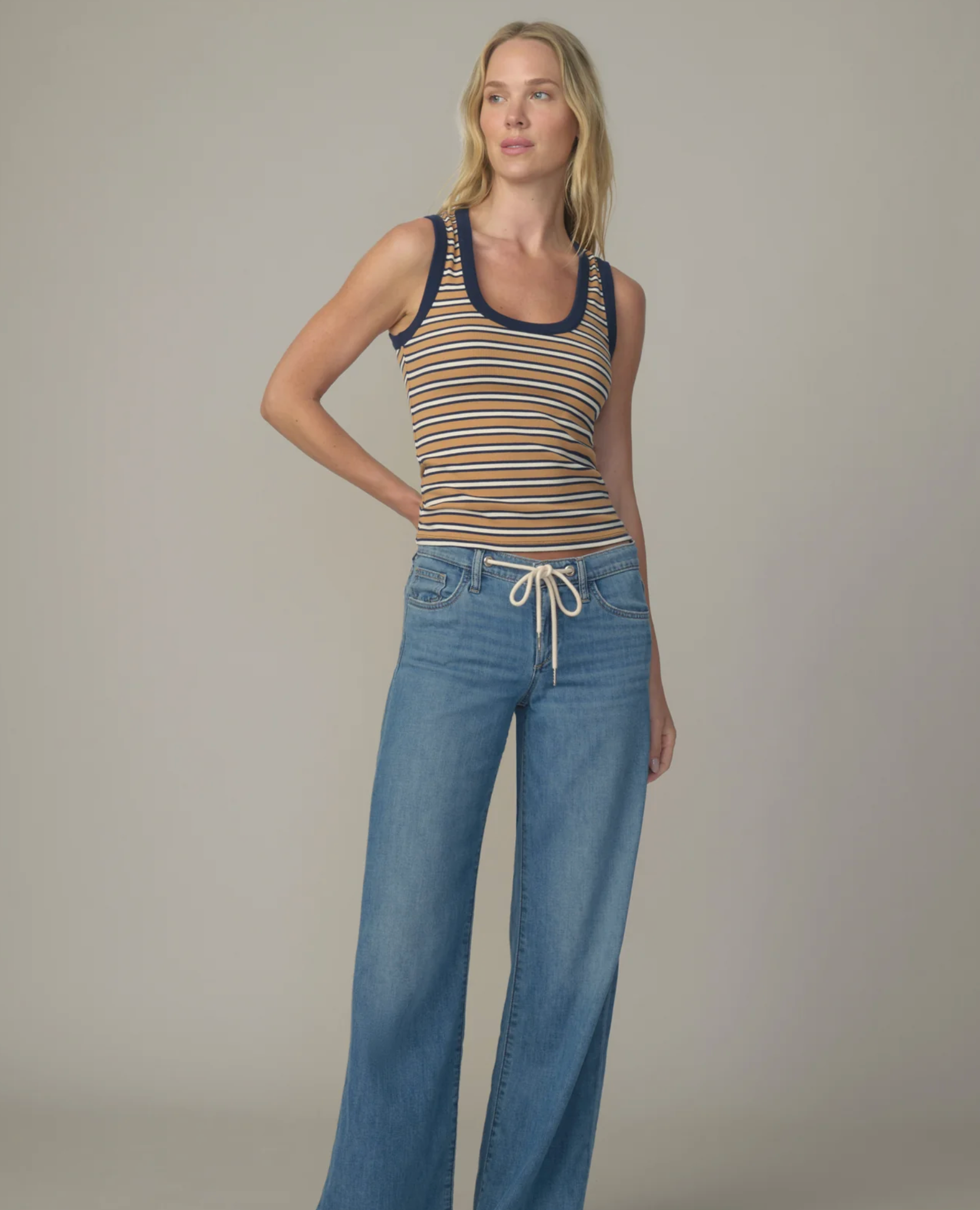 The U-Neck Tank - Honey/Navy Stripe