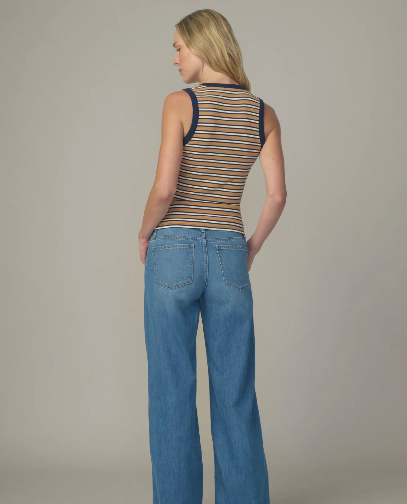 The U-Neck Tank - Honey/Navy Stripe
