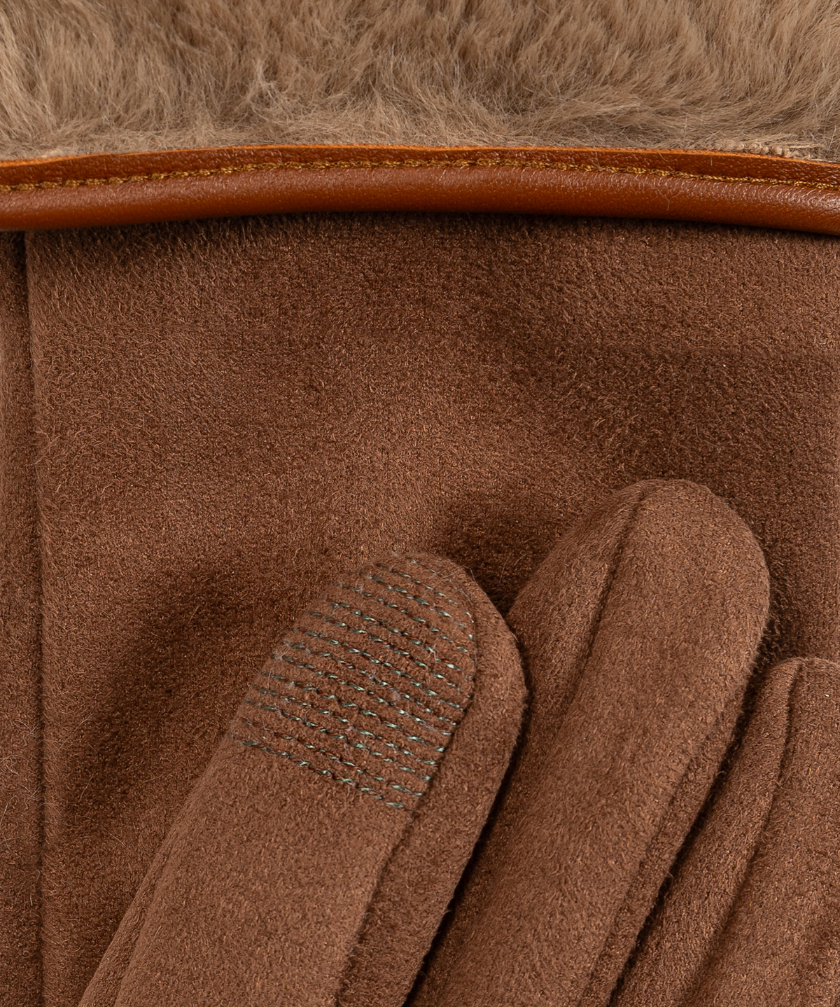 Stretch Suede Fold-Up Faux Fur Cuff Gloves - Chestnut