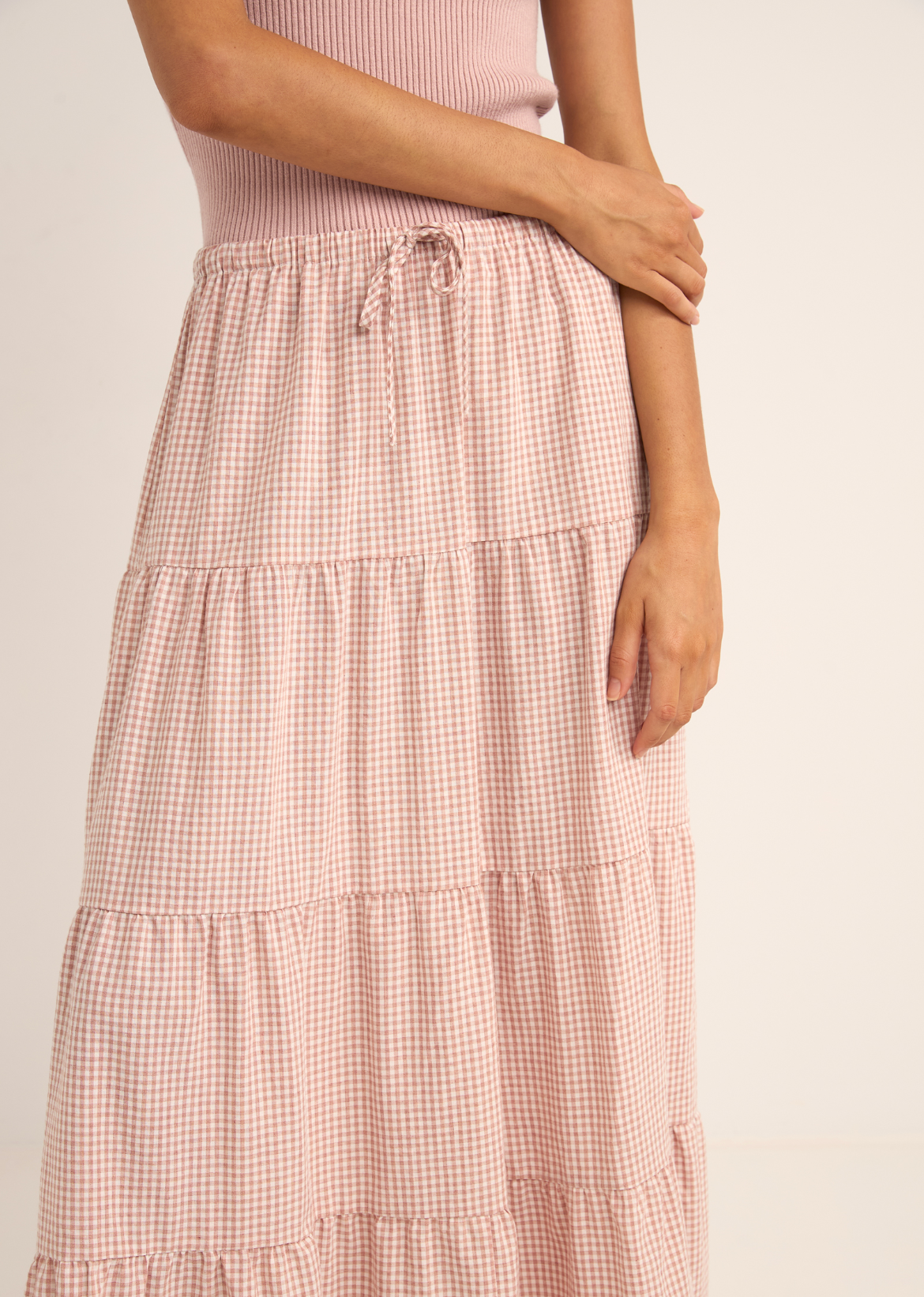 Lola Check Tiered Maxi Skirt