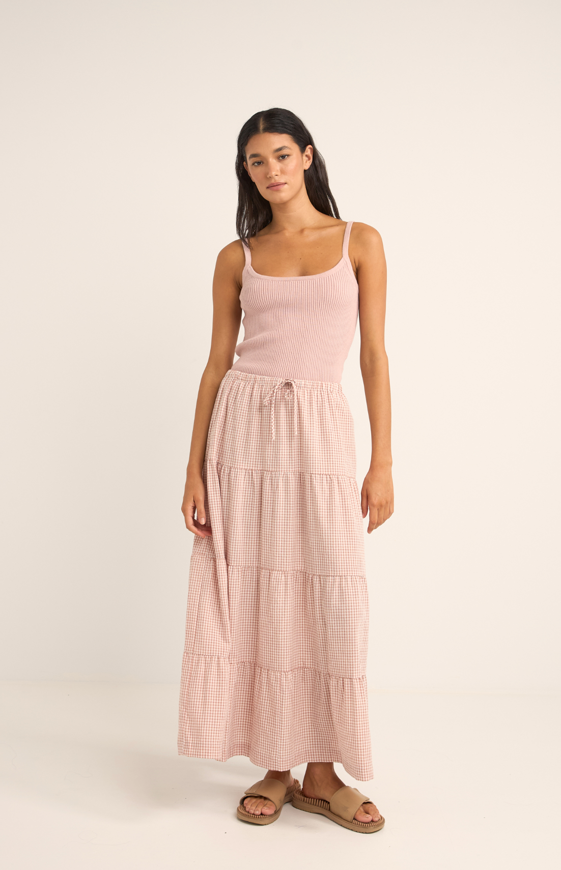 Lola Check Tiered Maxi Skirt