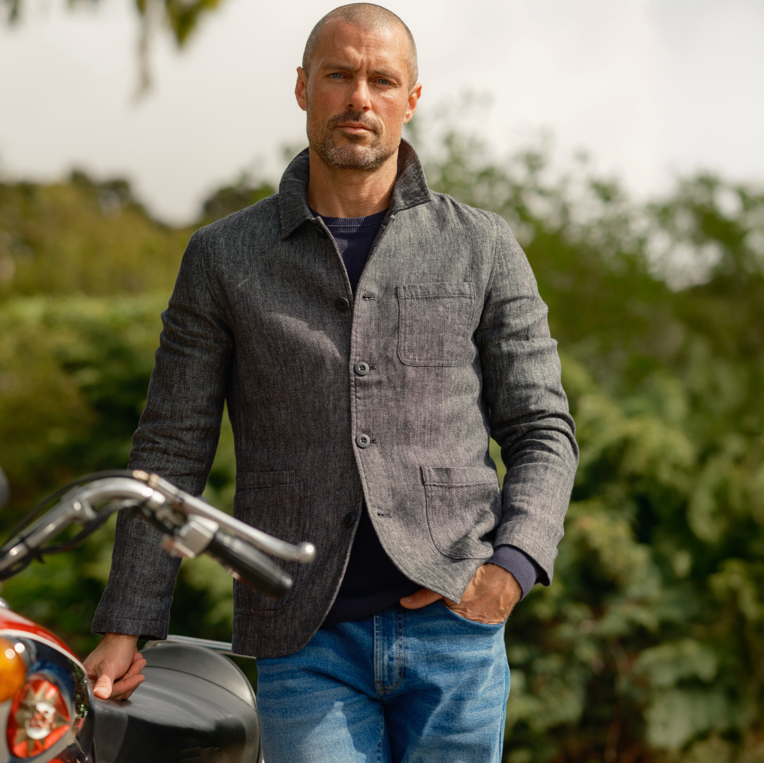 Gaudet Herringbone French Chore Jacket - Navy Herringbone