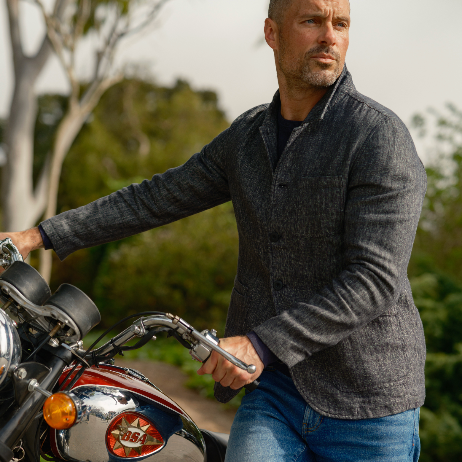 Gaudet Herringbone French Chore Jacket - Navy Herringbone