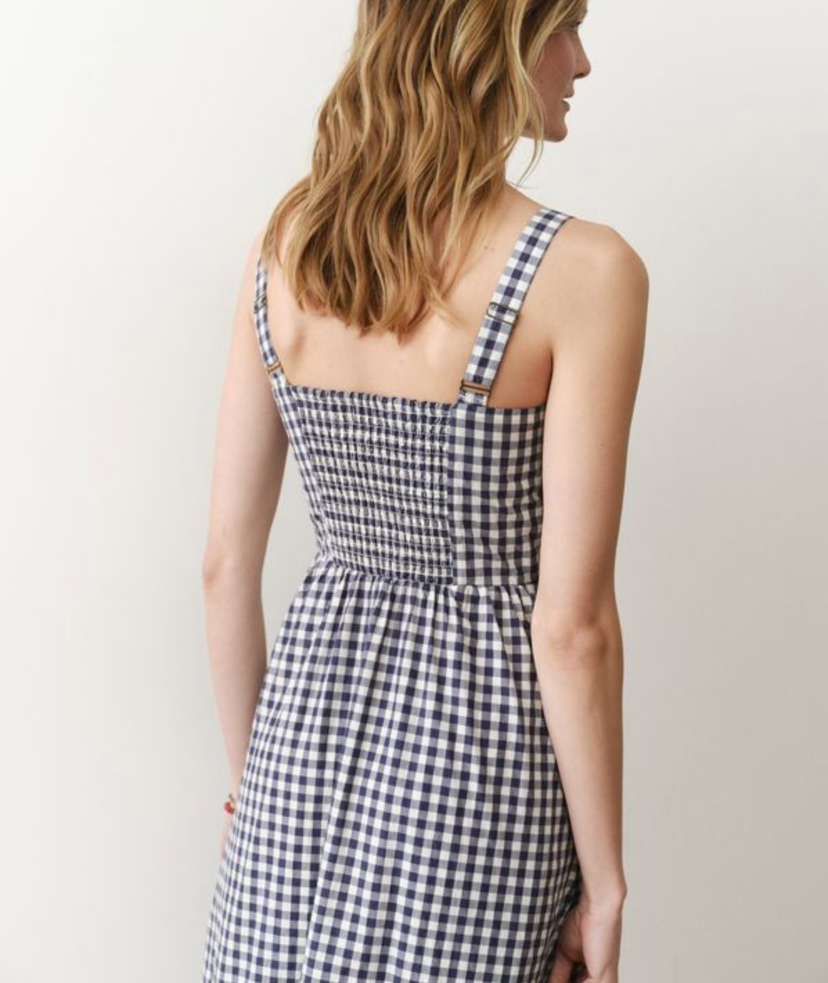 Demi Poplin Midi Dress - Navy Gingham