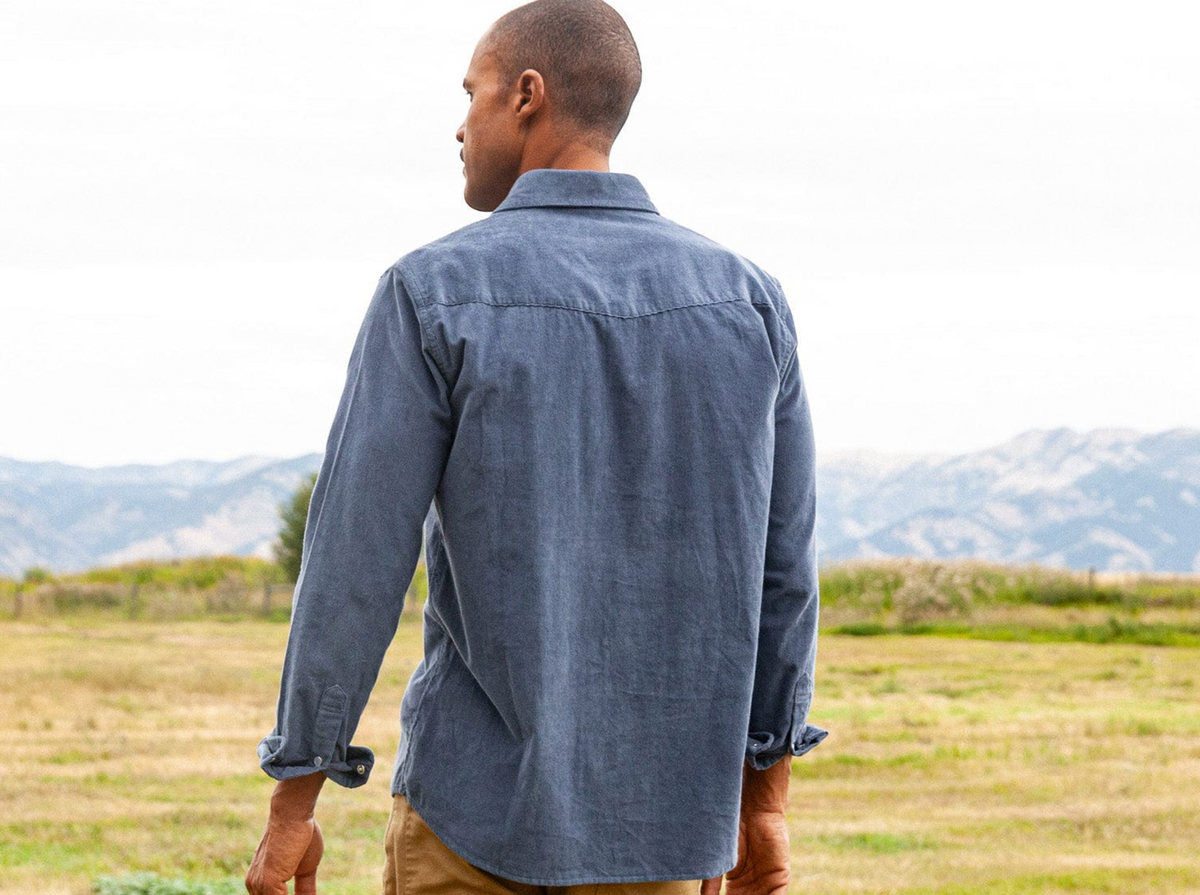 Corduroy Pearl Snap - Slate Blue
