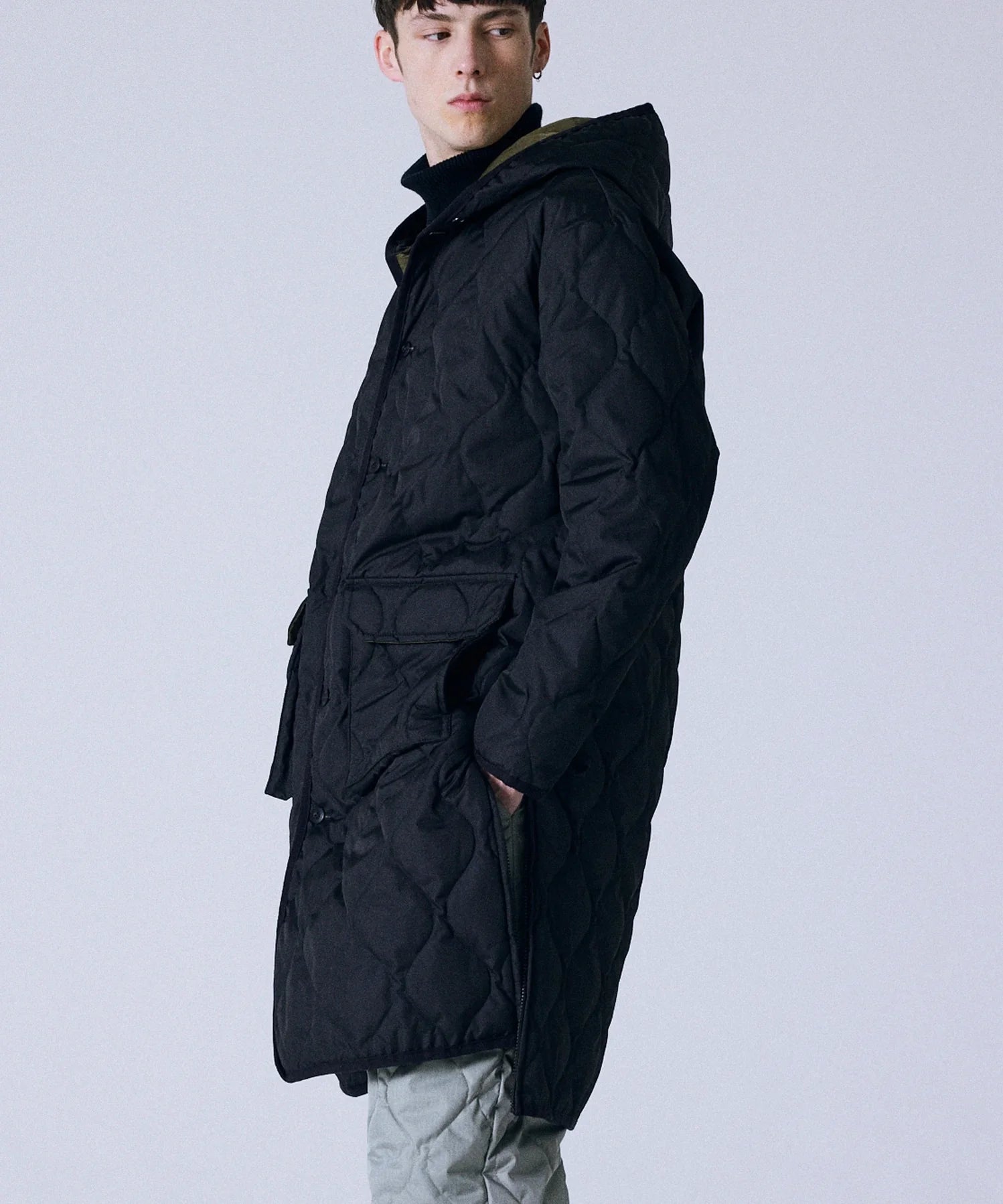 Unisex Military Hood Long Down Coat (Hard Shell)