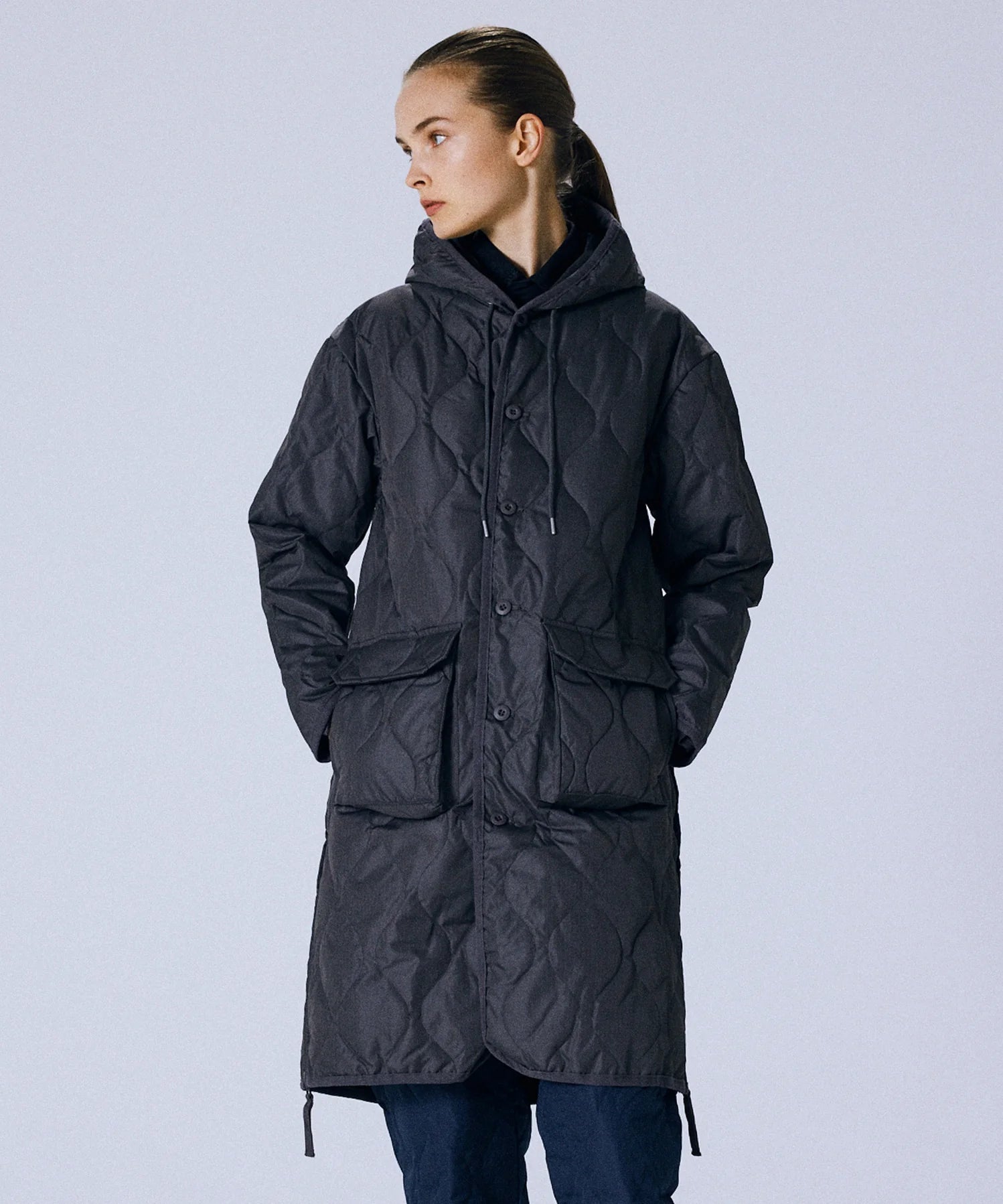 Unisex Military Hood Long Down Coat (Hard Shell)