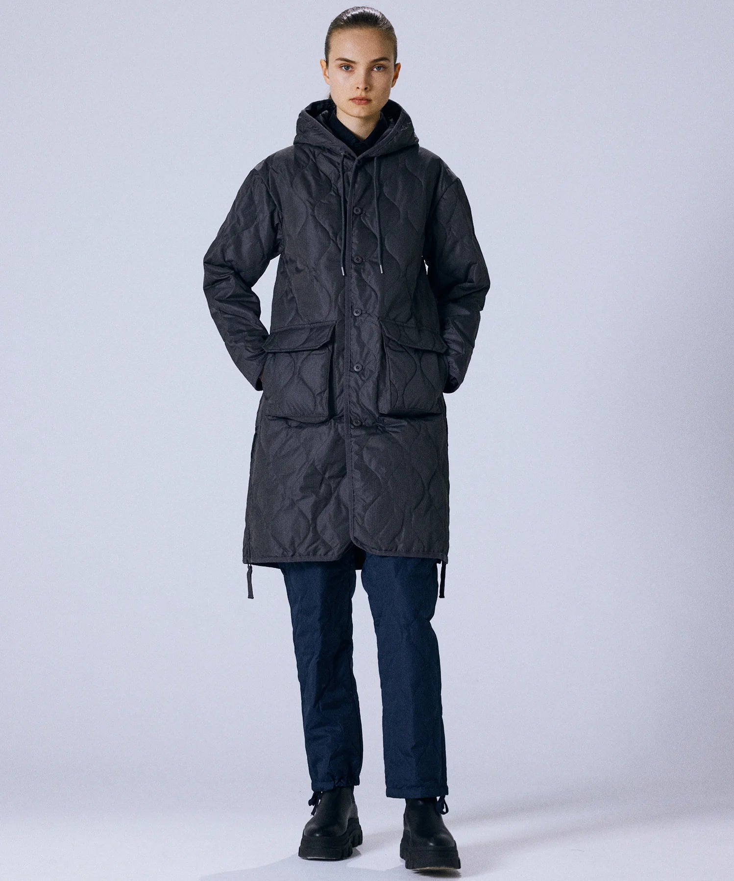 Unisex Military Hood Long Down Coat (Hard Shell)