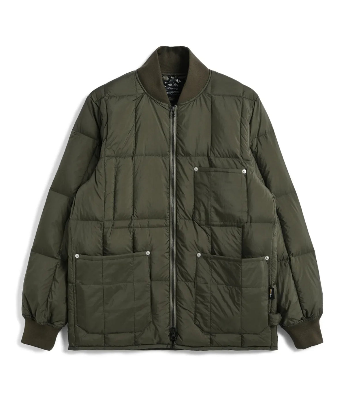 Work Rib Neck Double Zip Down Jacket - Dark Olive