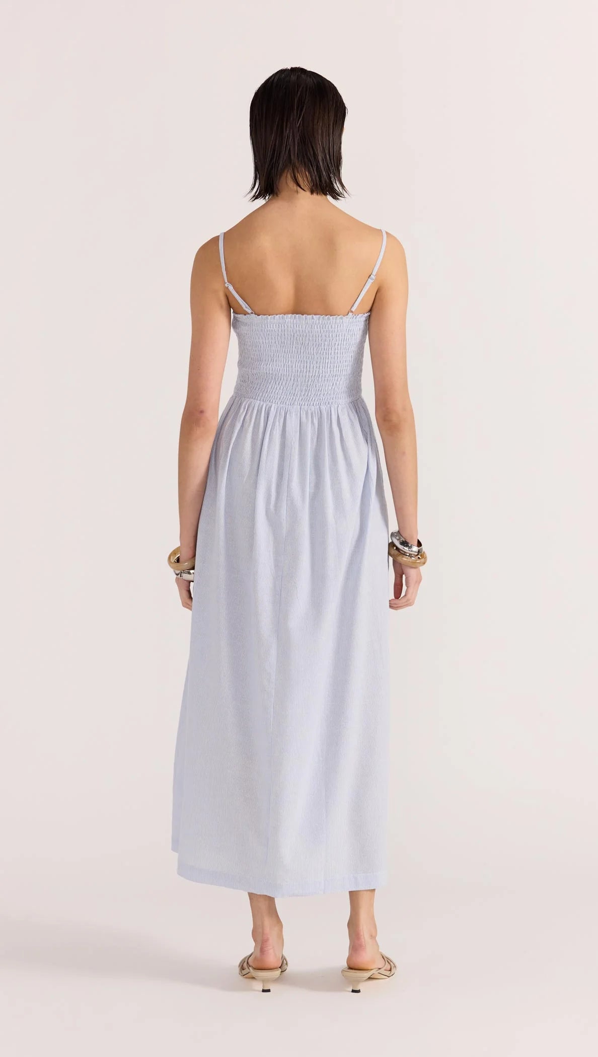 Danica Shirred Sundress - Blue/White