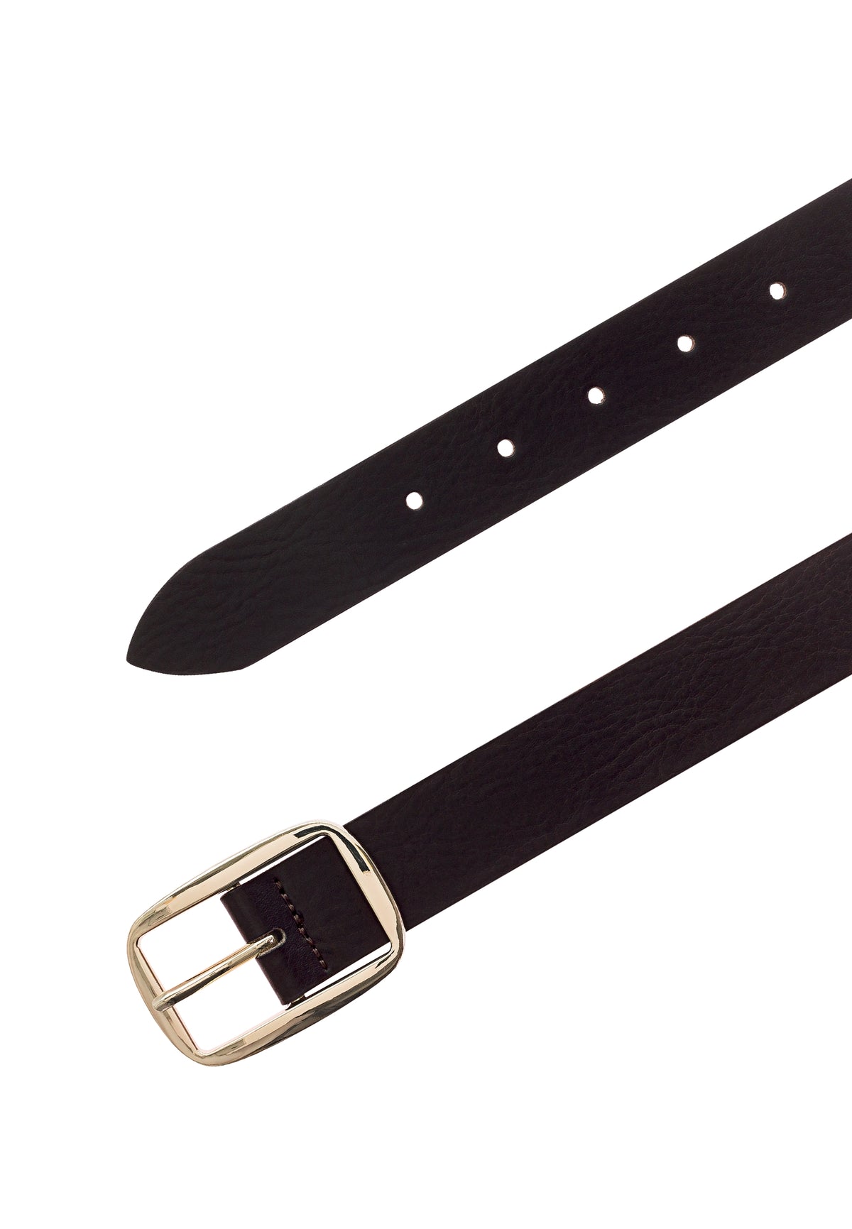 30 mm Leather Belt with Light Gold Buckle - Dark Brown