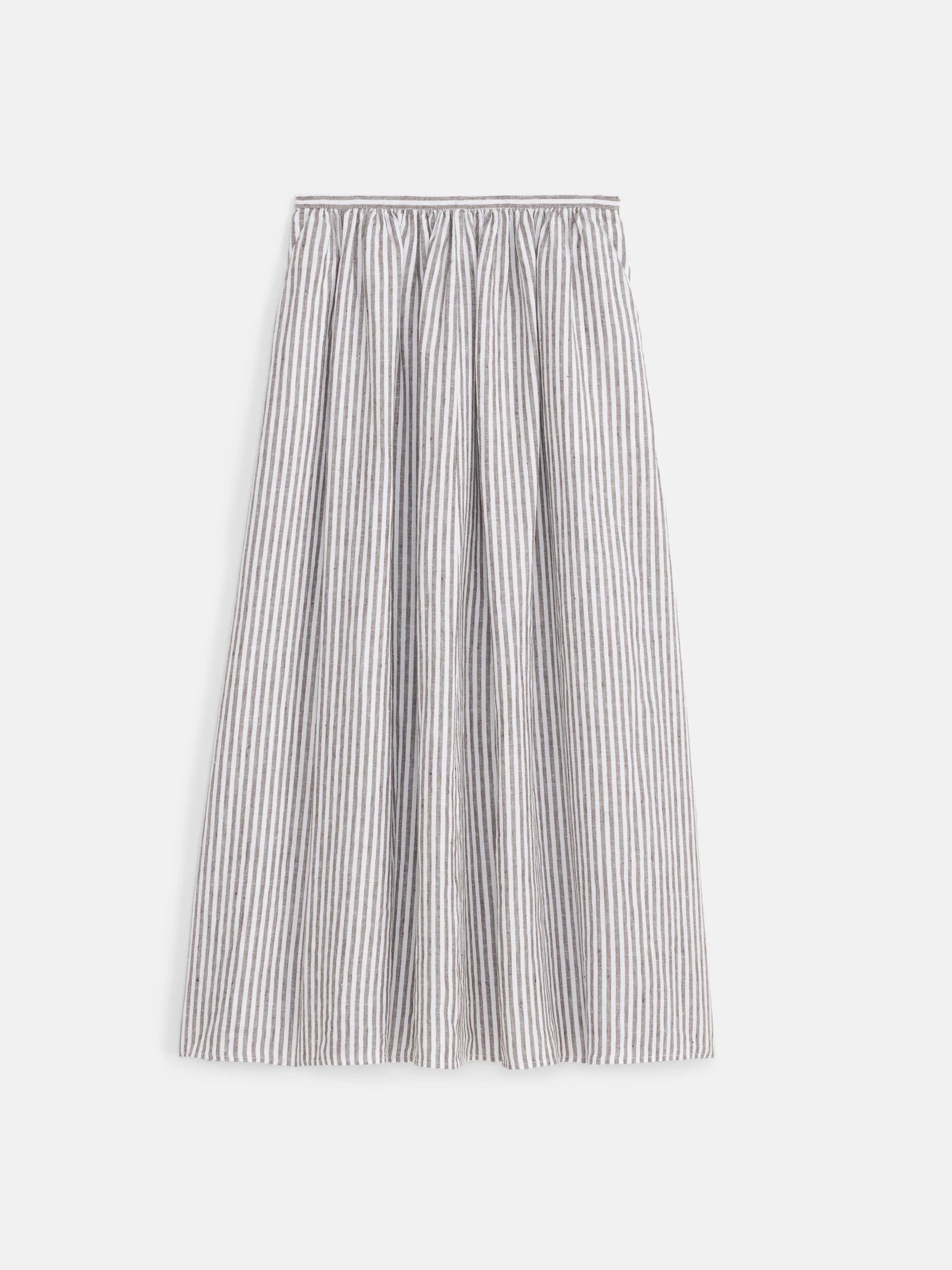 Sarah Striped Skirt In Linen - Espresso/Ivory