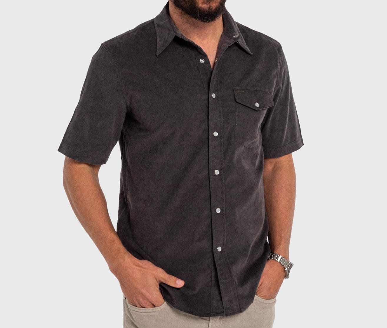 Short Sleeve Corduroy Pearl Snap - Iron Horse