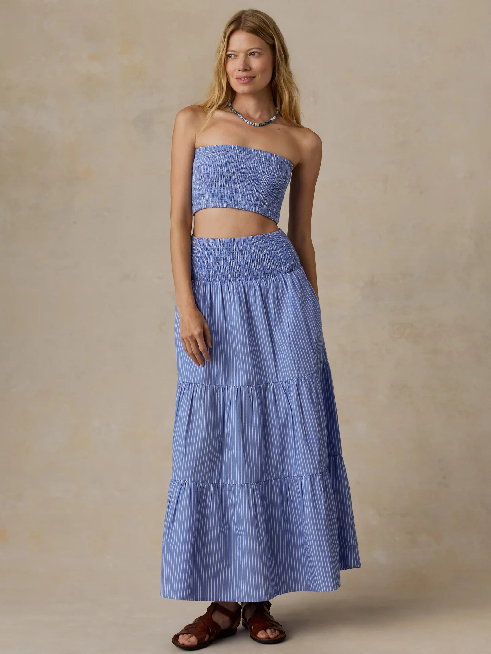 Coastal Poplin Maxi Skirt - Deepwater Stripe