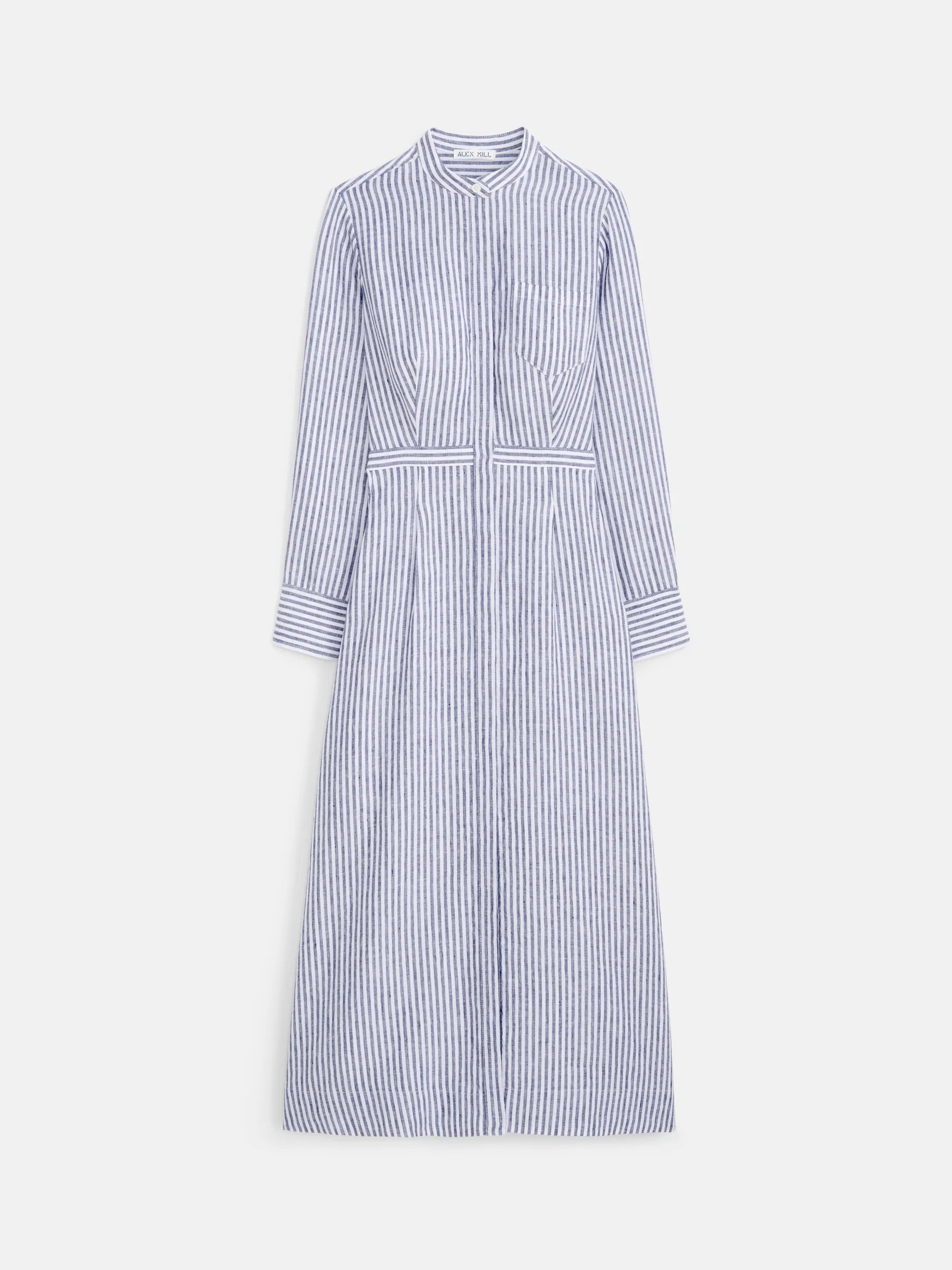 Isabella Striped Dress In Linen - Navy/Ivory