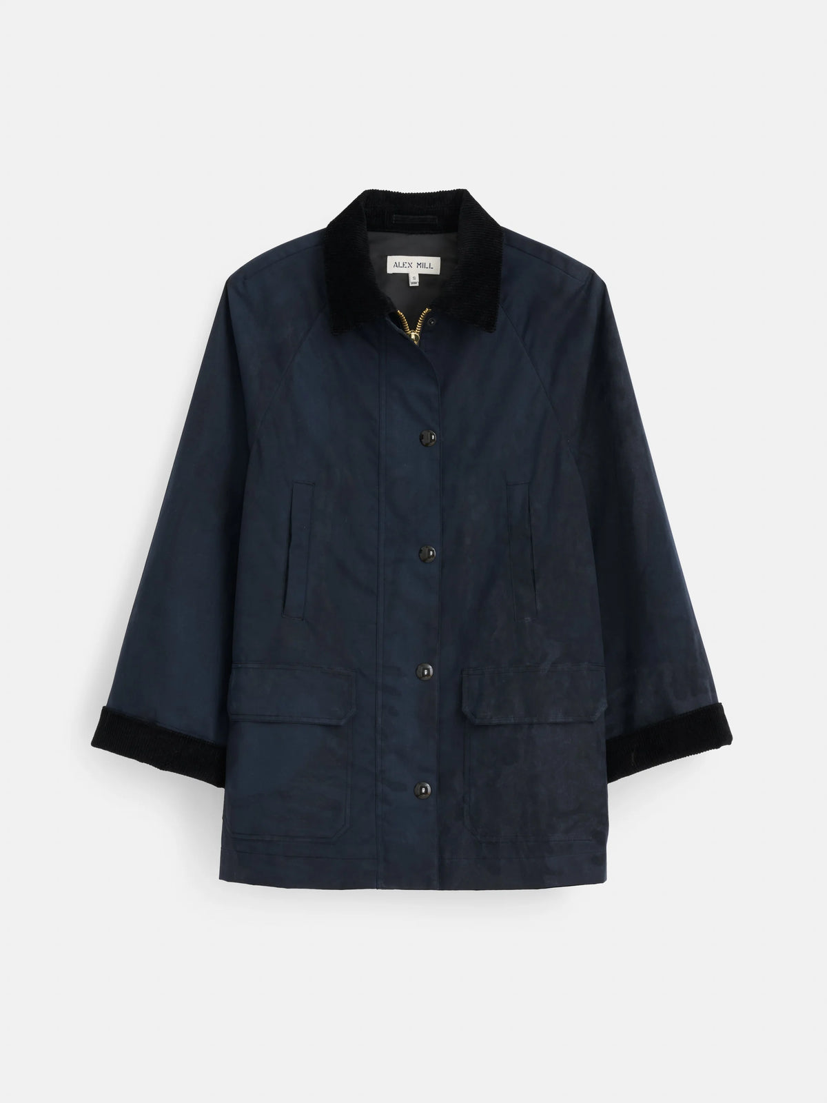 Chiltern Street Long Jacket In Waxed Canvas - Navy