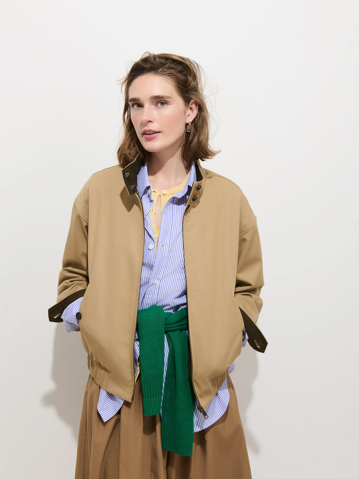 Brighton Zip Jacket in Twill Gabardine - Khaki