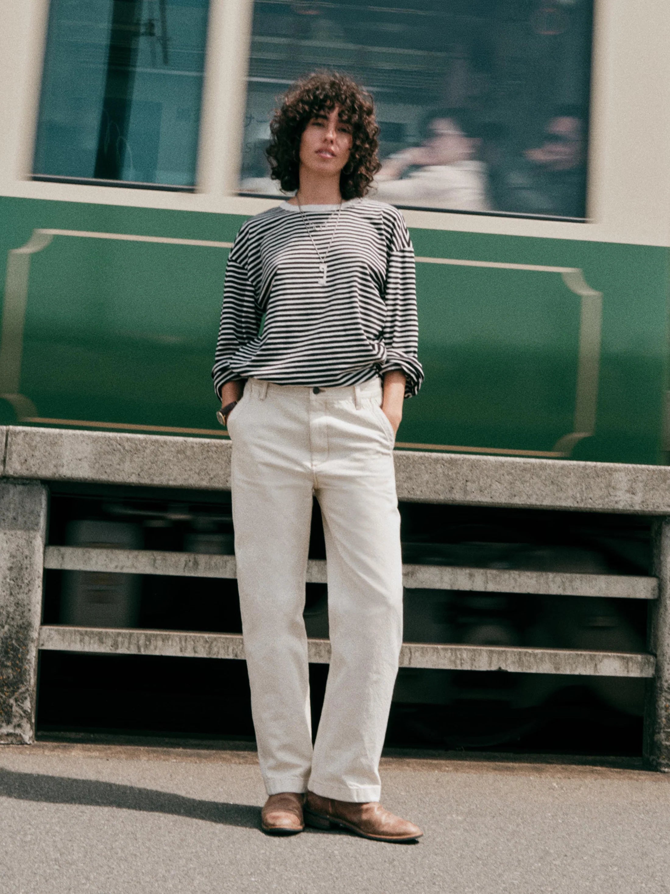 Sunwashed Long-Sleeve Retro Tee - Inkwell Stripe