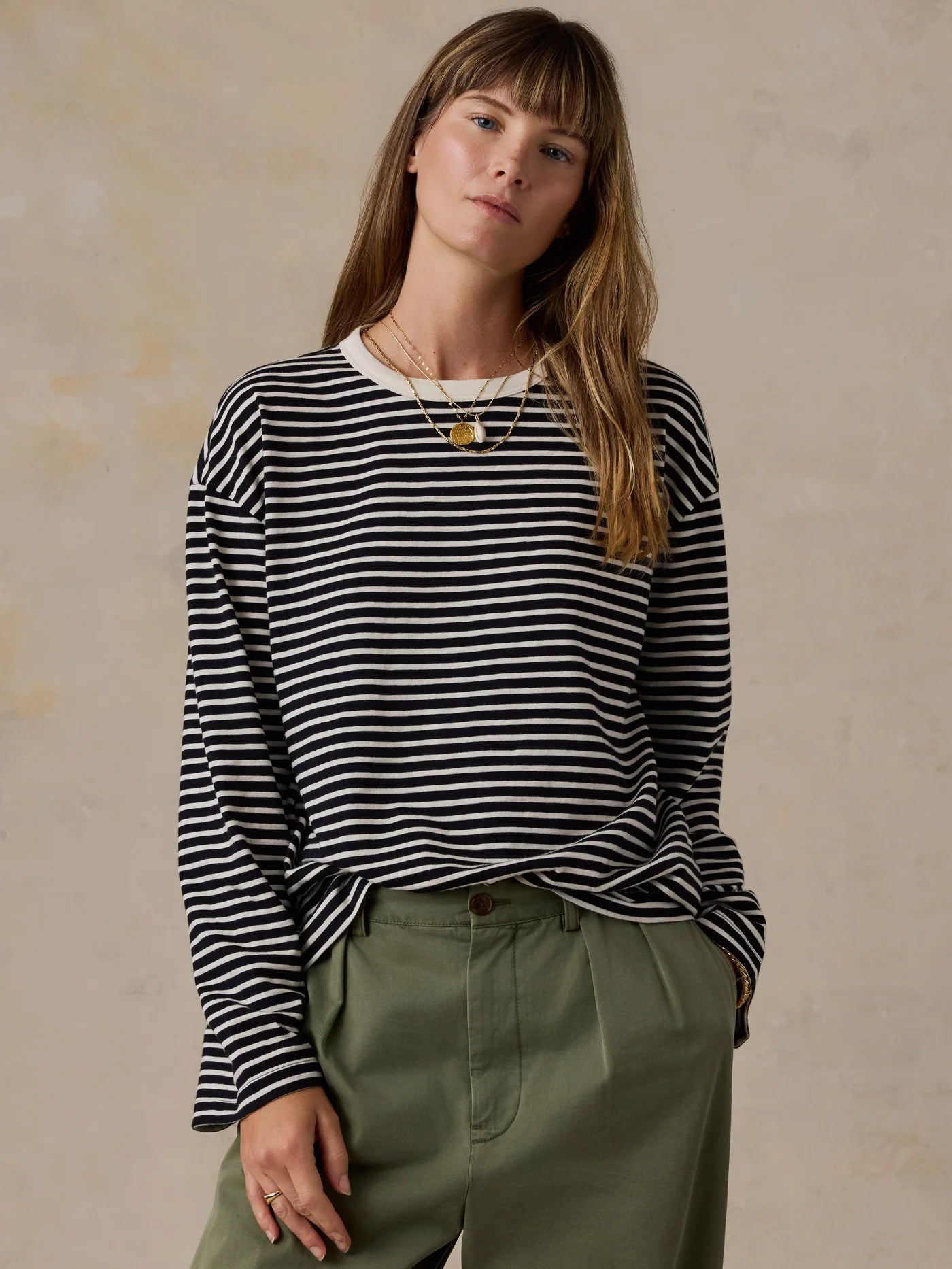 Sunwashed Long-Sleeve Retro Tee - Inkwell Stripe