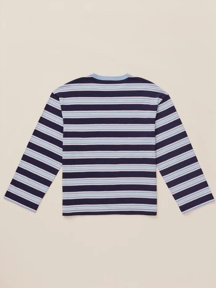 Sunwashed Long Sleeve Retro Tee - Moonlit Tidal Stripe