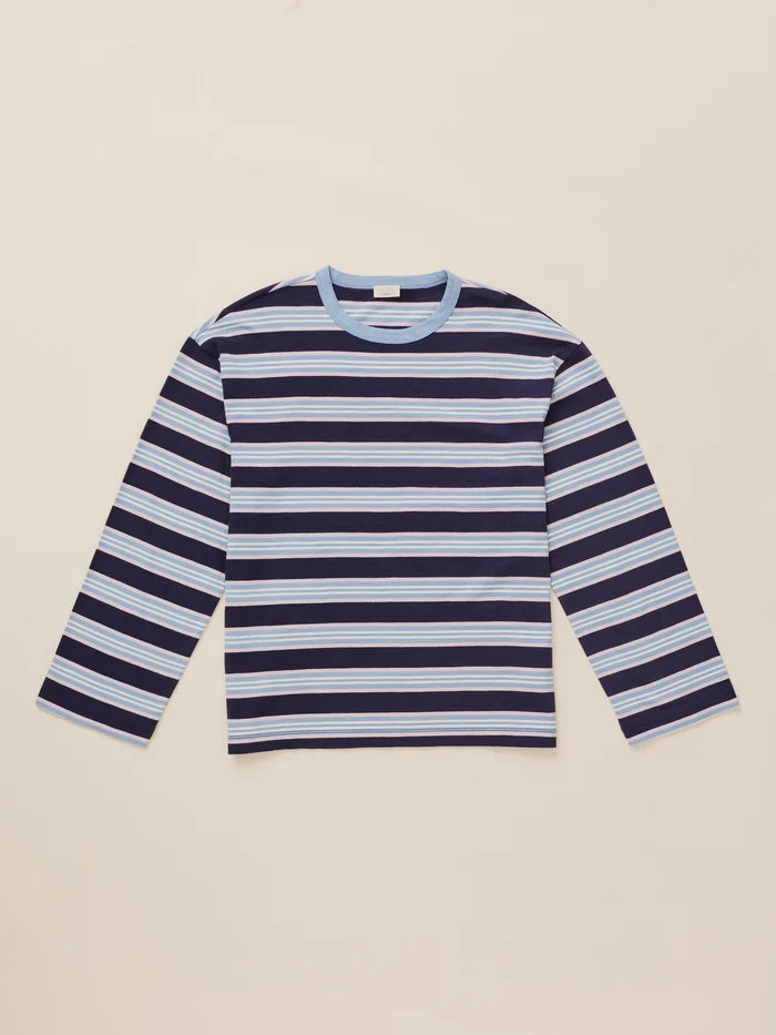 Sunwashed Long Sleeve Retro Tee - Moonlit Tidal Stripe